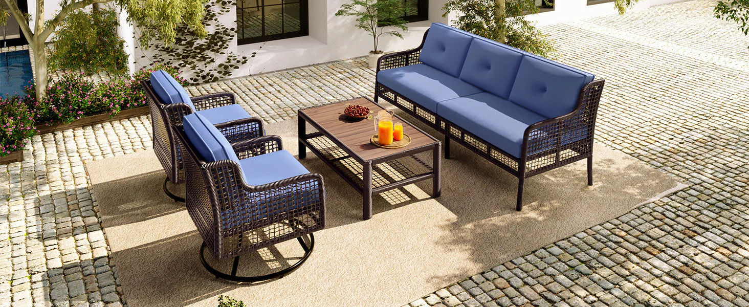 GO 4 Pieces Patio Furniture Set with Swivel Chairs Outdoor Wicker Sofas - Image 10