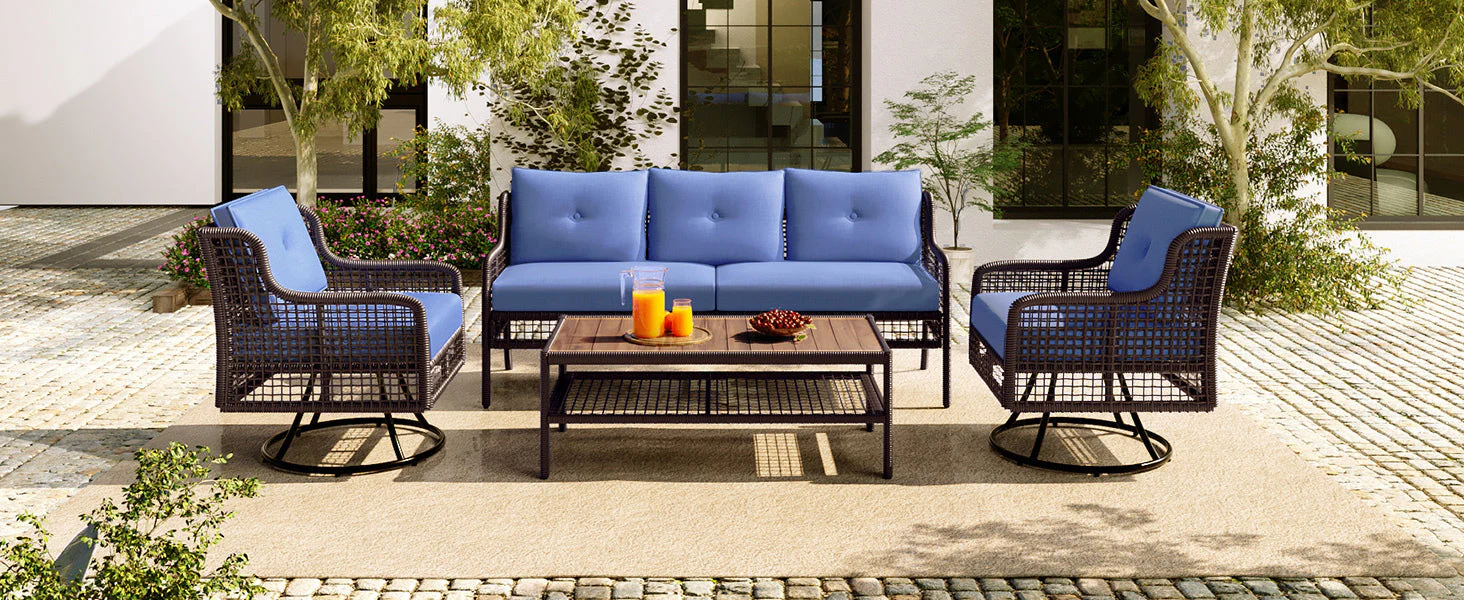 GO 4 Pieces Patio Furniture Set with Swivel Chairs Outdoor Wicker Sofas - Image 11
