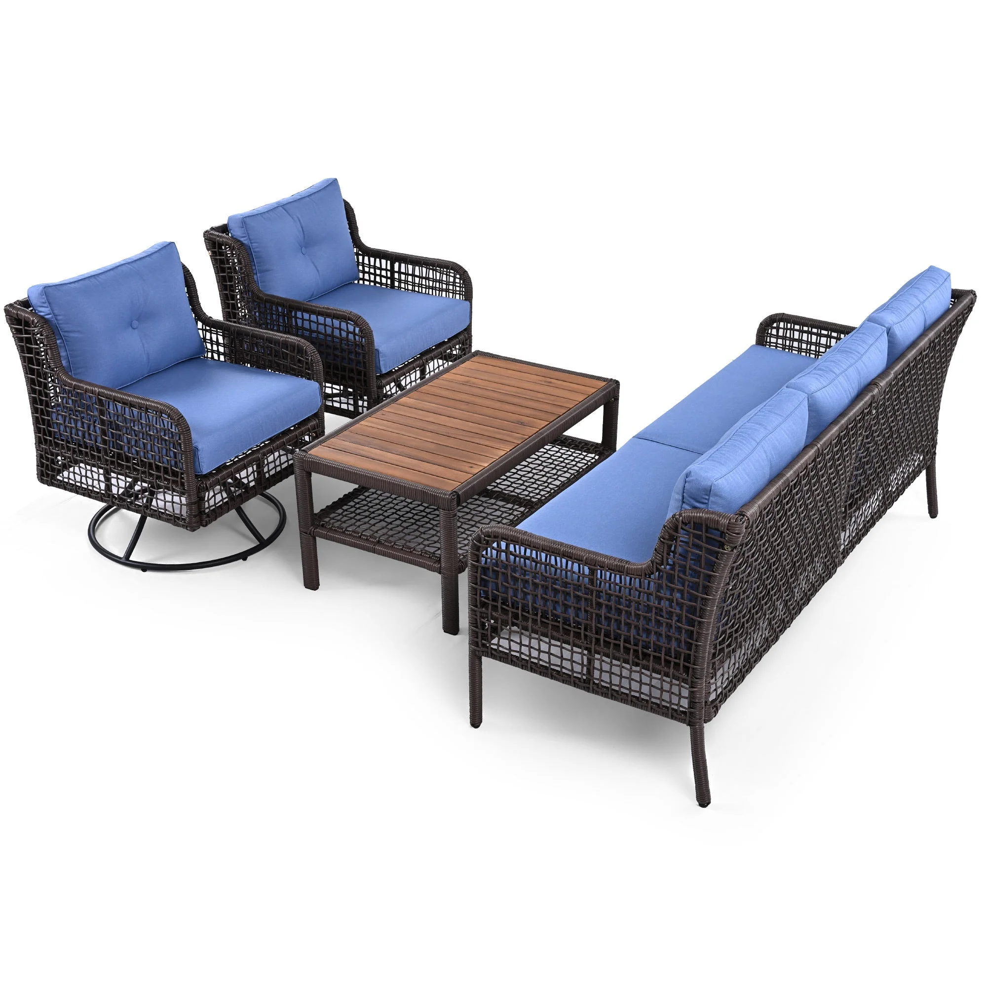 GO 4 Pieces Patio Furniture Set with Swivel Chairs Outdoor Wicker Sofas - Image 12