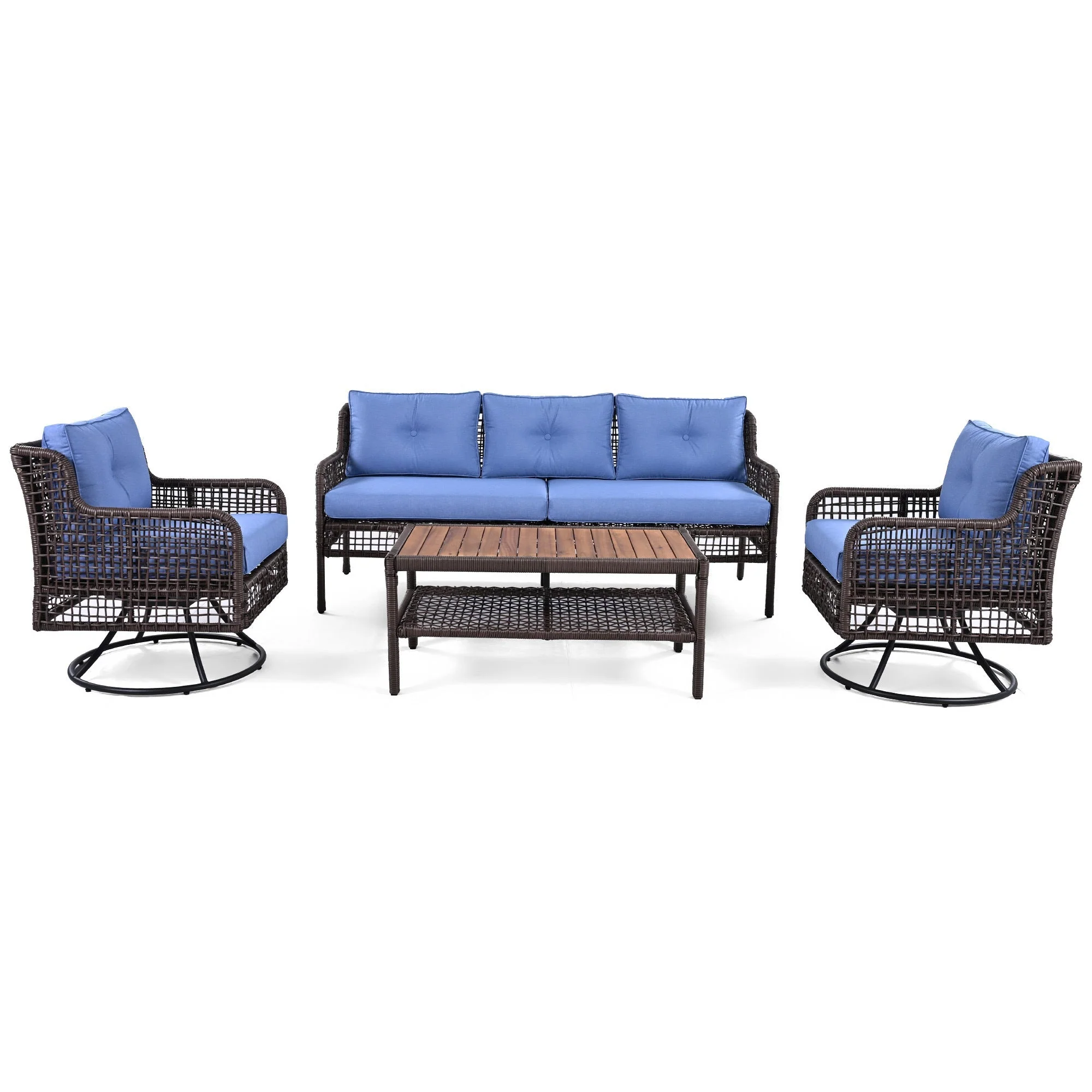 GO 4 Pieces Patio Furniture Set with Swivel Chairs Outdoor Wicker Sofas - Image 13