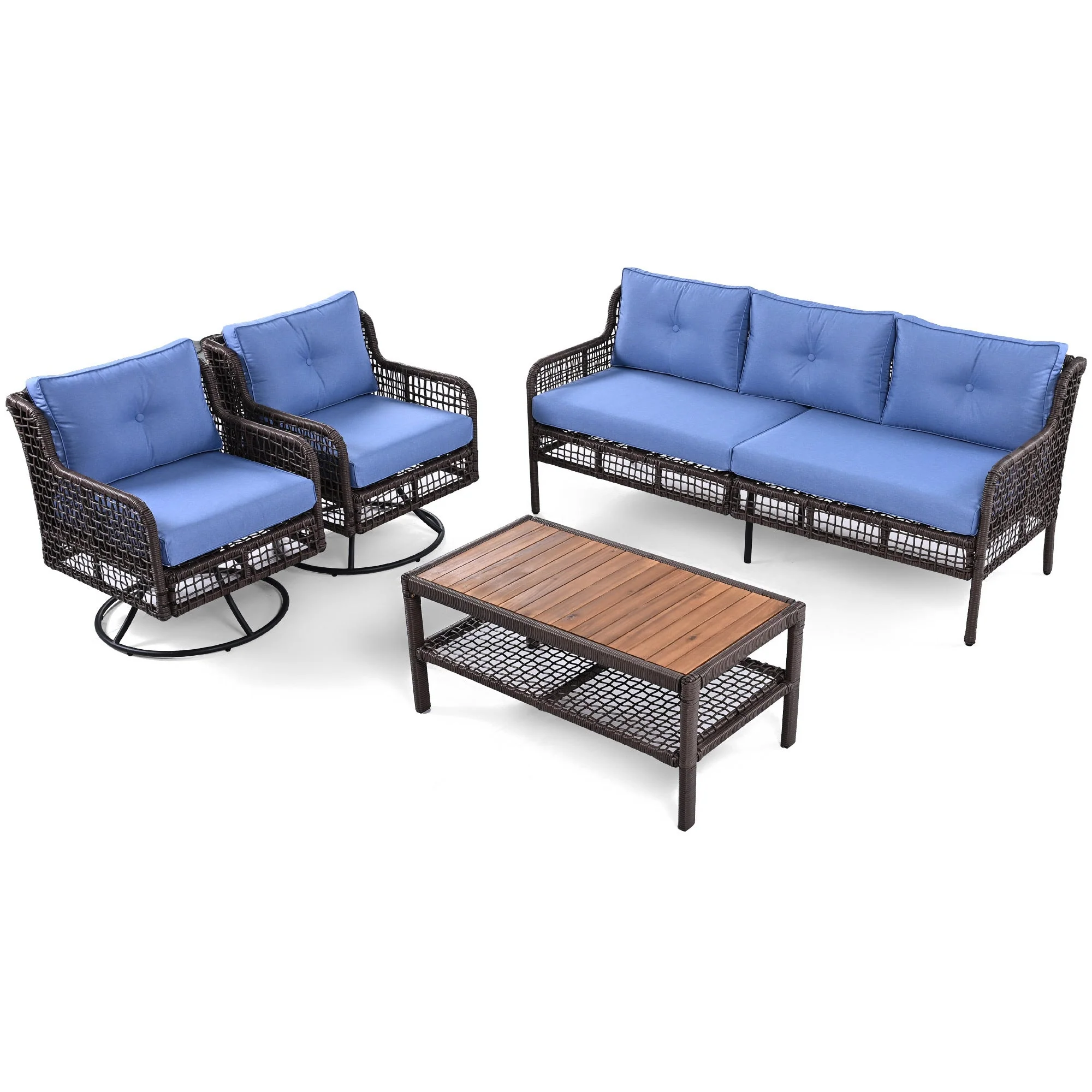 GO 4 Pieces Patio Furniture Set with Swivel Chairs Outdoor Wicker Sofas - Image 14