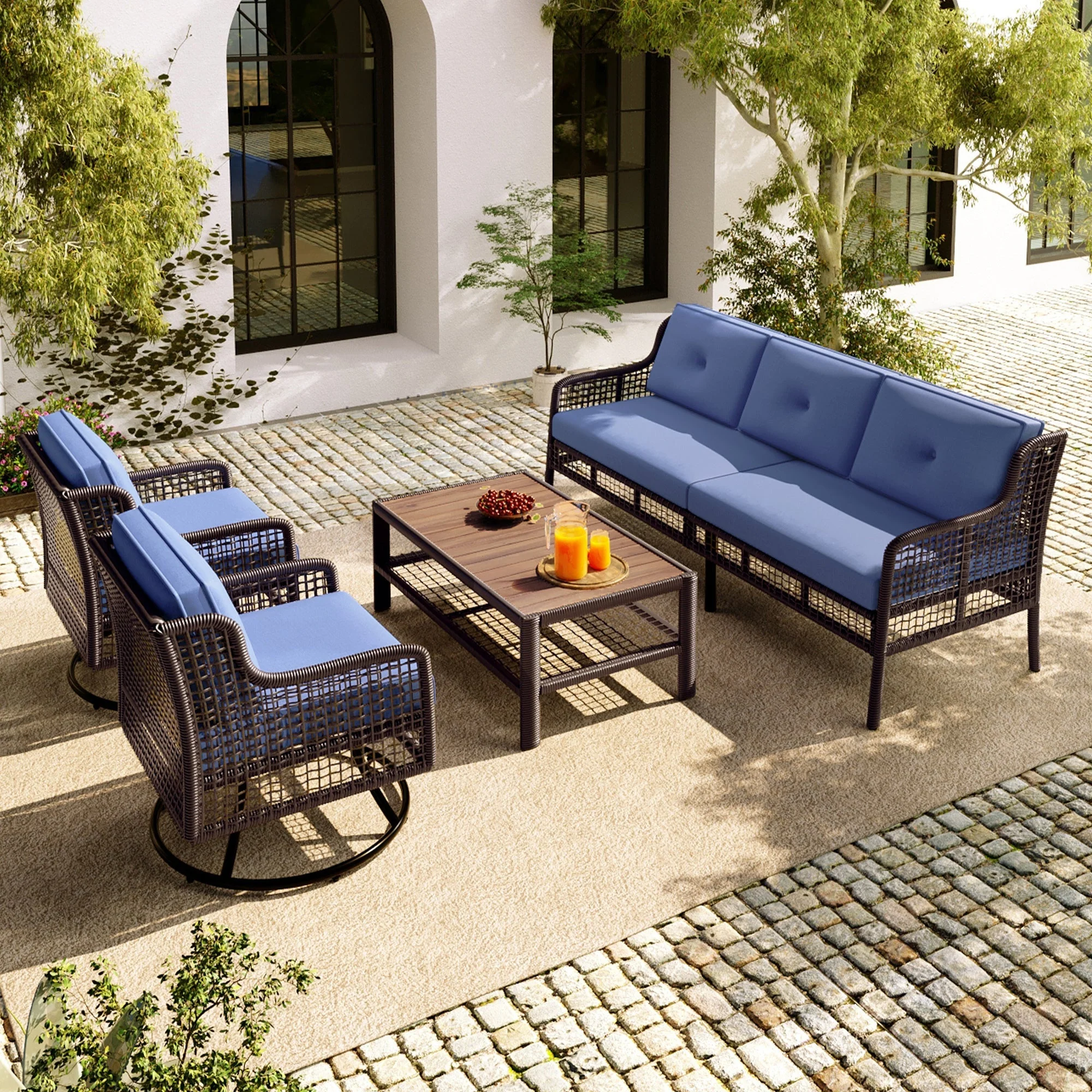 GO 4 Pieces Patio Furniture Set with Swivel Chairs Outdoor Wicker Sofas - Image 2