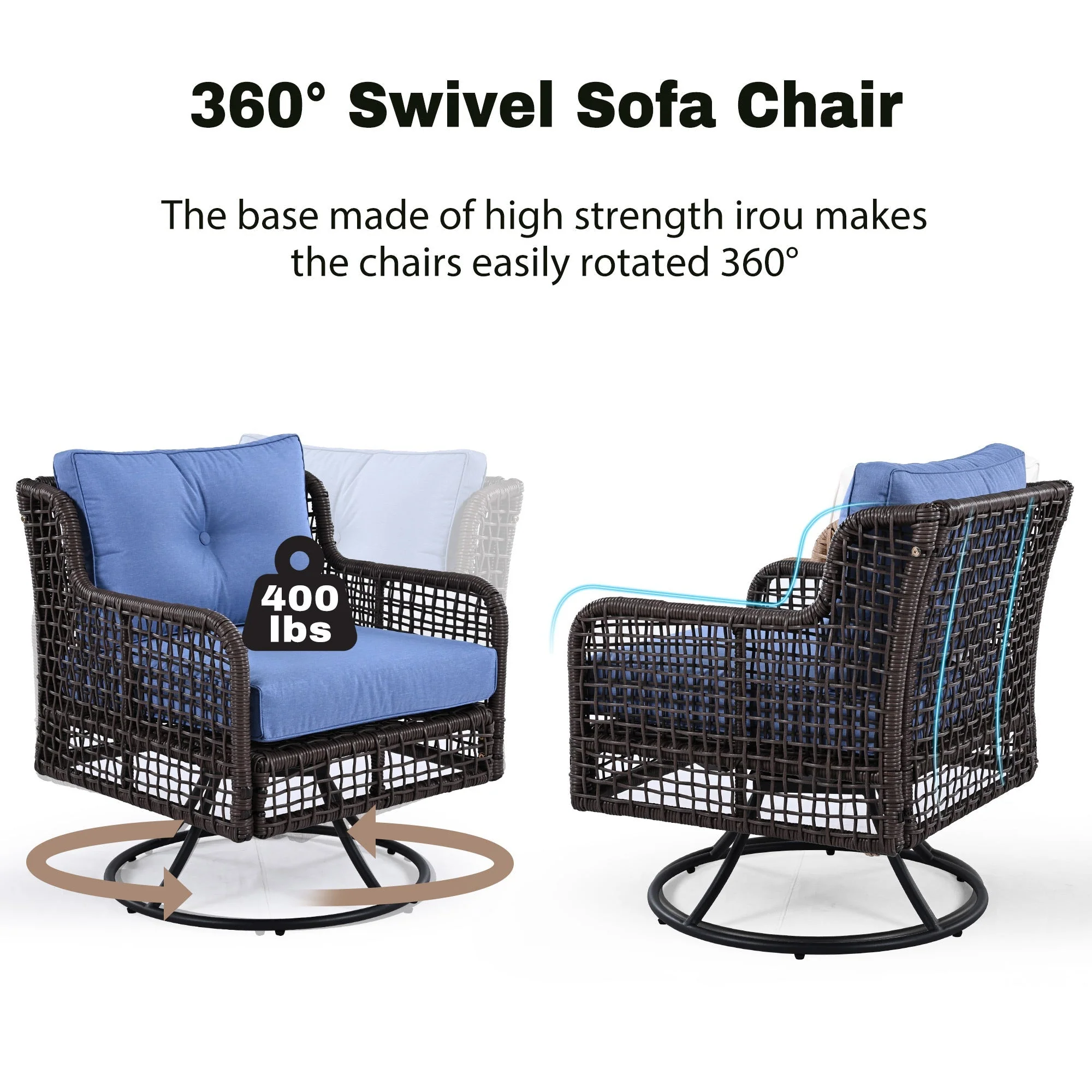 GO 4 Pieces Patio Furniture Set with Swivel Chairs Outdoor Wicker Sofas - Image 4