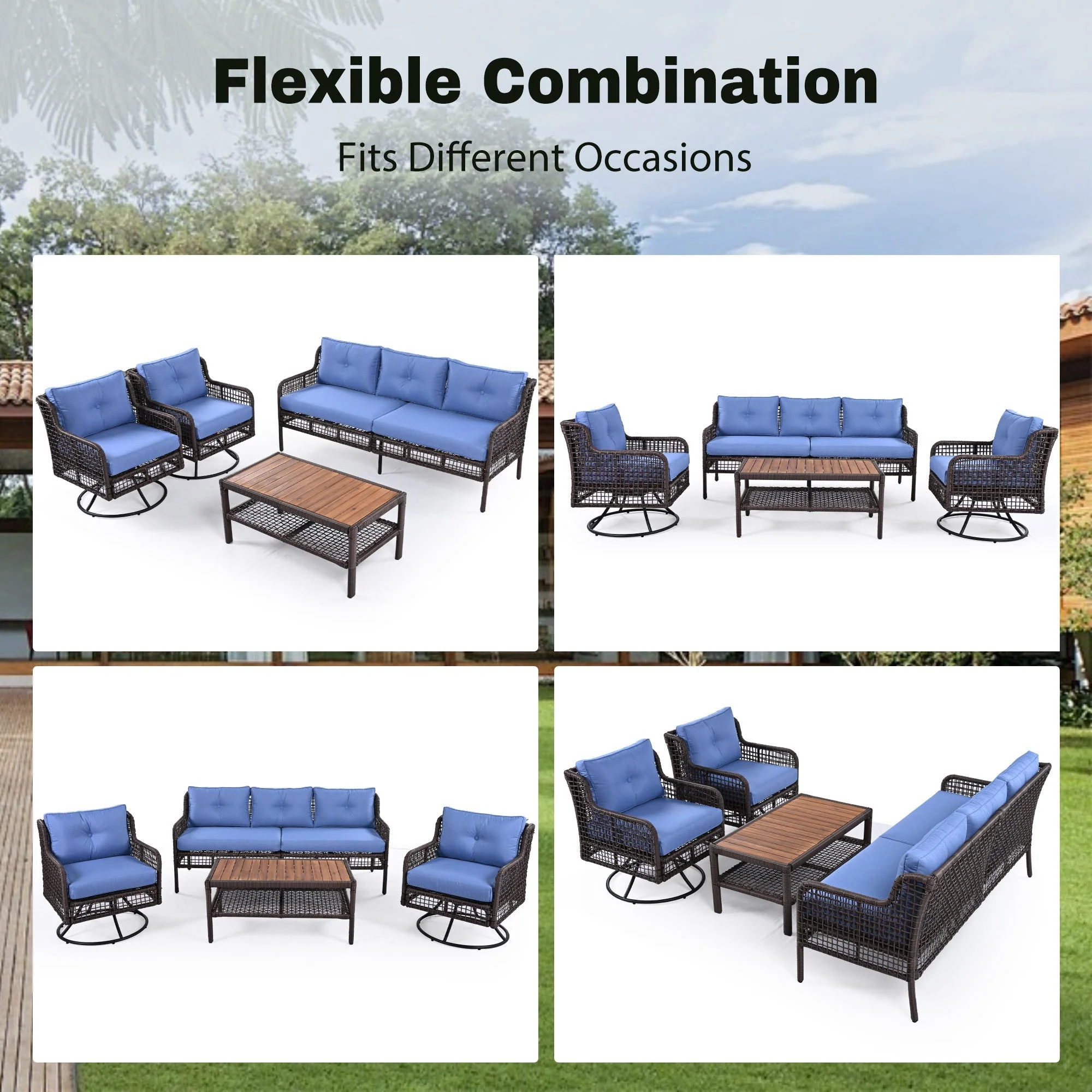 GO 4 Pieces Patio Furniture Set with Swivel Chairs Outdoor Wicker Sofas - Image 5