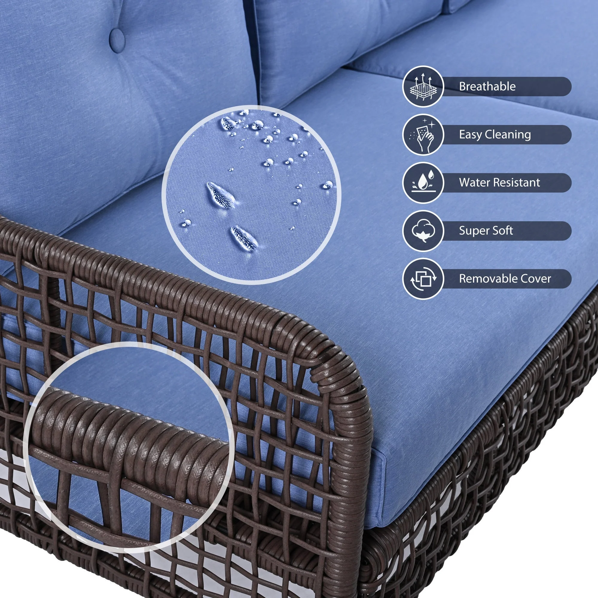 GO 4 Pieces Patio Furniture Set with Swivel Chairs Outdoor Wicker Sofas - Image 6