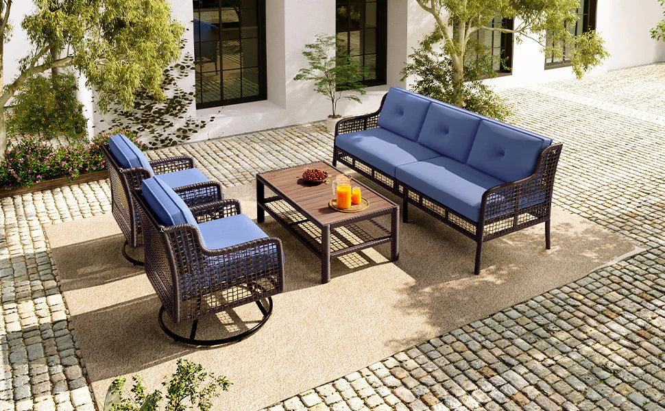GO 4 Pieces Patio Furniture Set with Swivel Chairs Outdoor Wicker Sofas - Image 8
