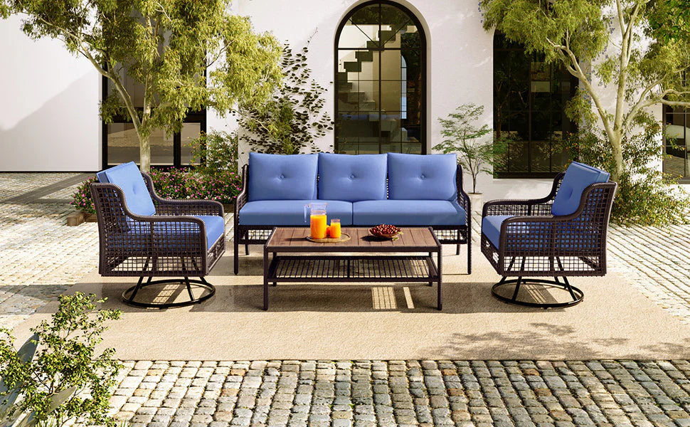 GO 4 Pieces Patio Furniture Set with Swivel Chairs Outdoor Wicker Sofas - Image 9