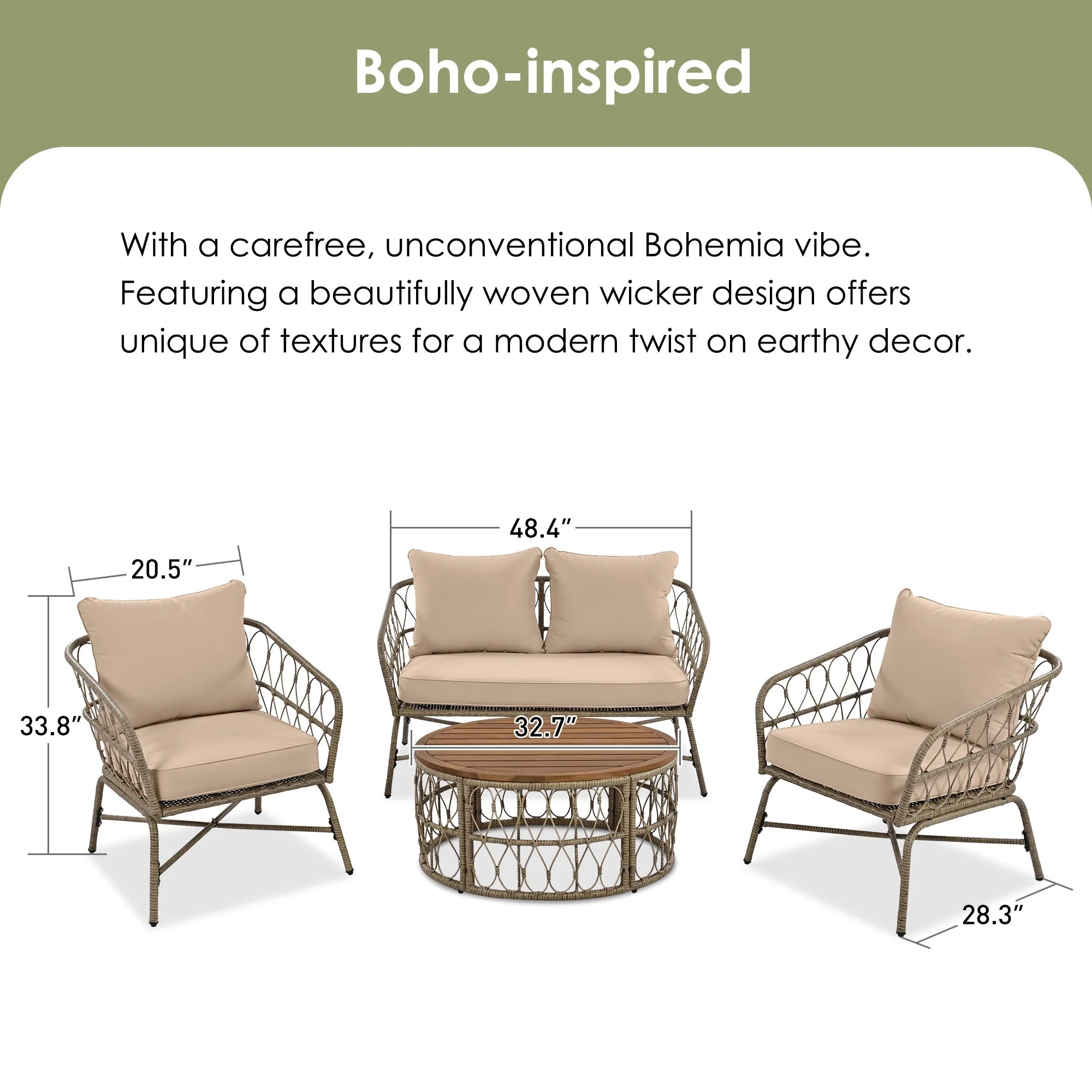 GO Bohemia-Inspired 4-Person Outdoor Seating Group with Removable Cushions - Image 17