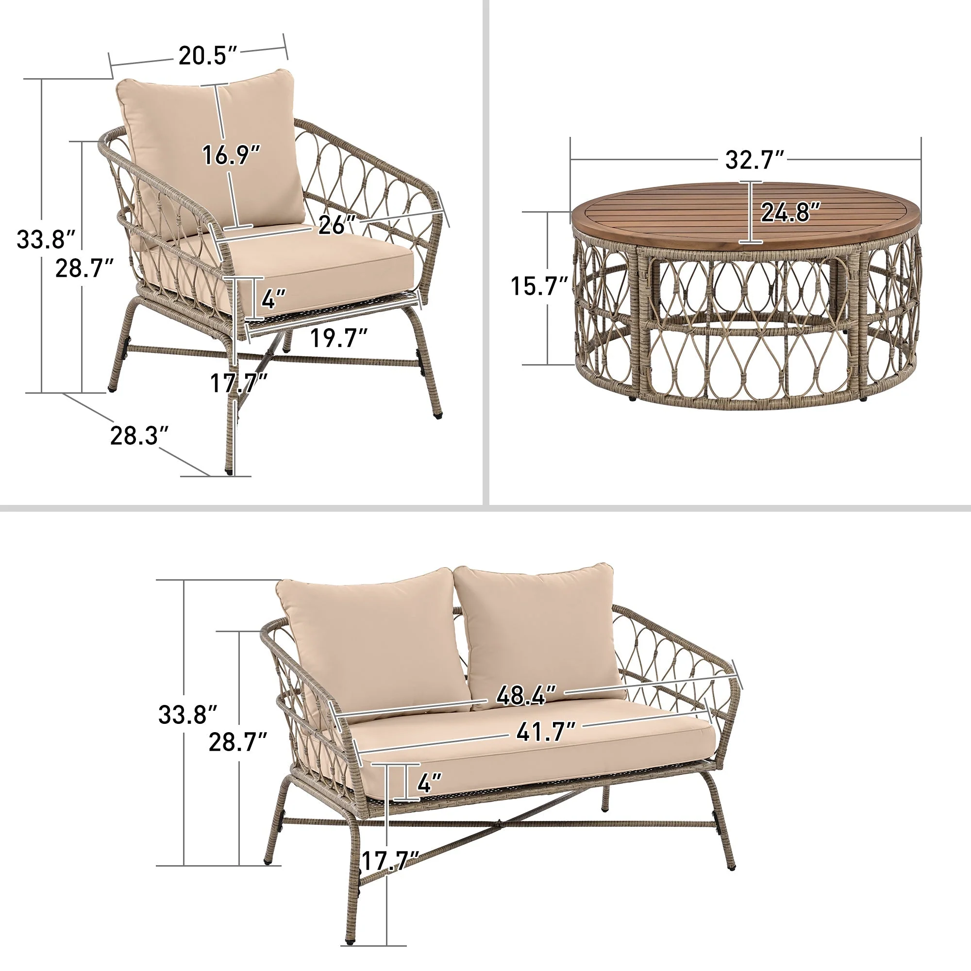 GO Bohemia-Inspired 4-Person Outdoor Seating Group with Removable Cushions - Image 18