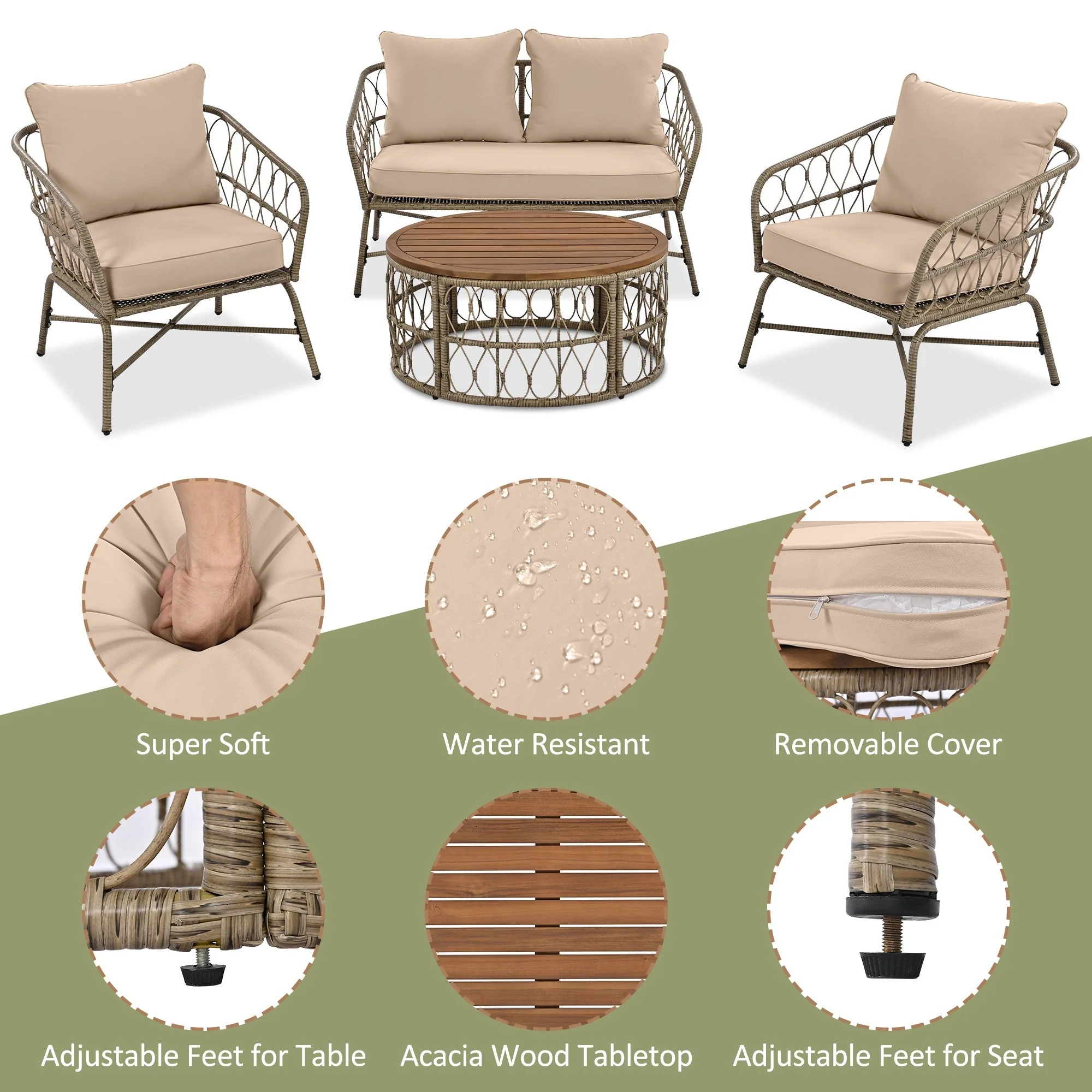 GO Bohemia-Inspired 4-Person Outdoor Seating Group with Removable Cushions - Image 5