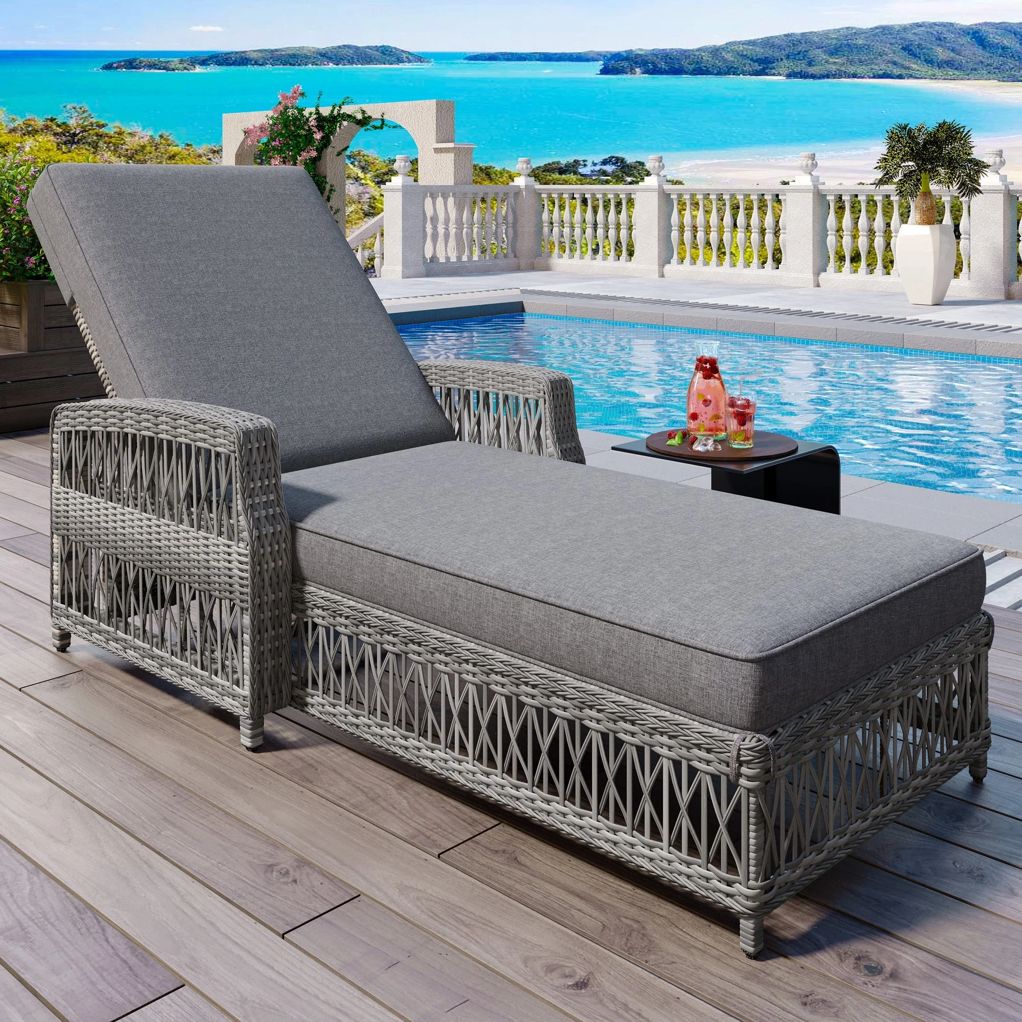 GO Outdoor Long Reclining Chaise with Armrests and Cushions - Image 2