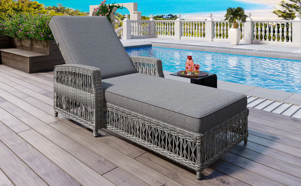 GO Outdoor Long Reclining Chaise with Armrests and Cushions - Image 3