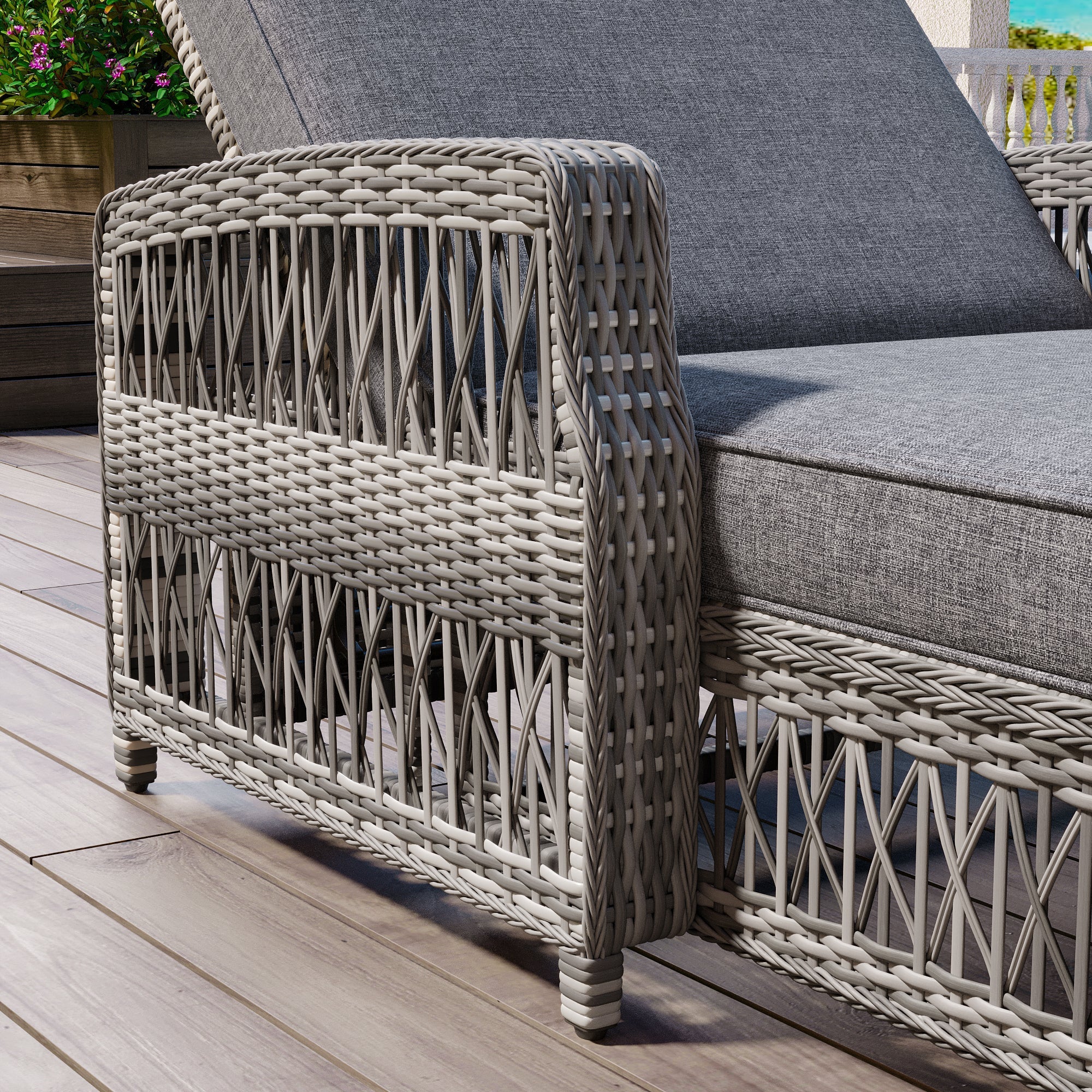 GO Outdoor Long Reclining Chaise with Armrests and Cushions - Image 4