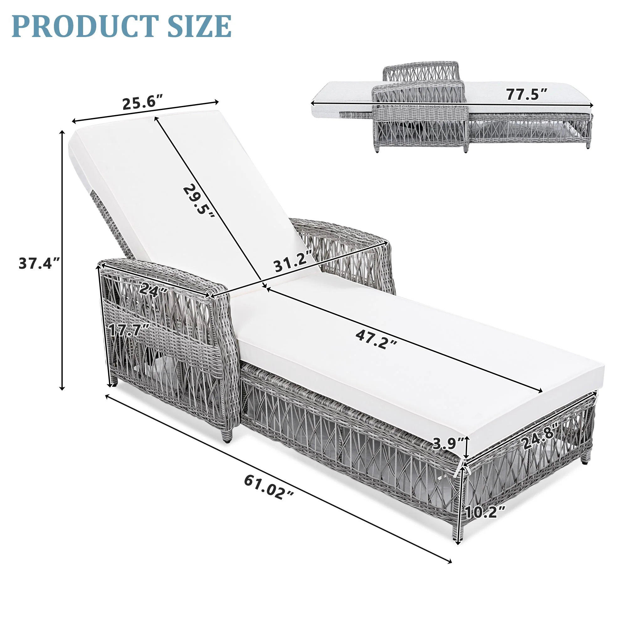 GO Outdoor Long Reclining Chaise with Cushions - Image 10
