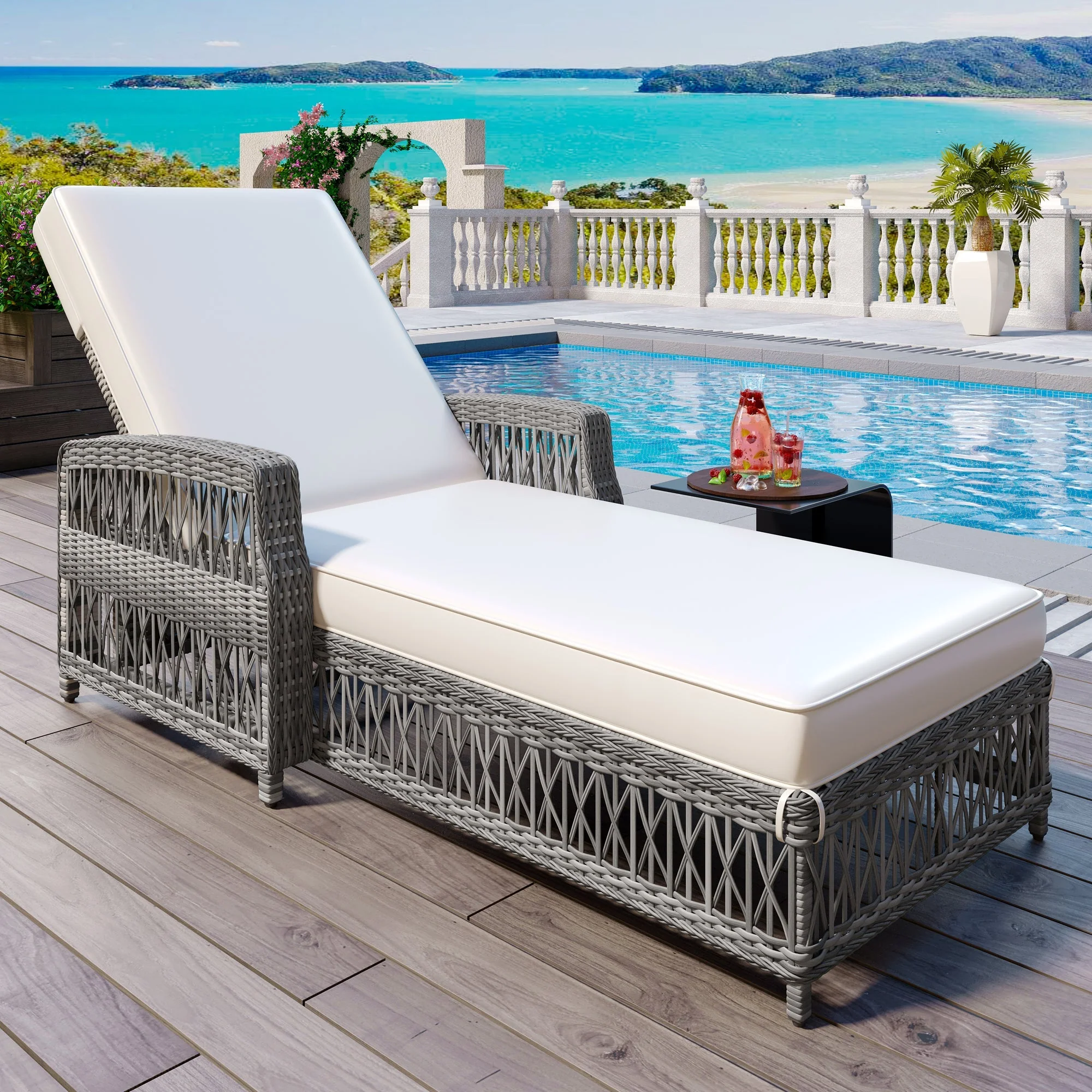 GO Outdoor Long Reclining Chaise with Cushions - Image 2