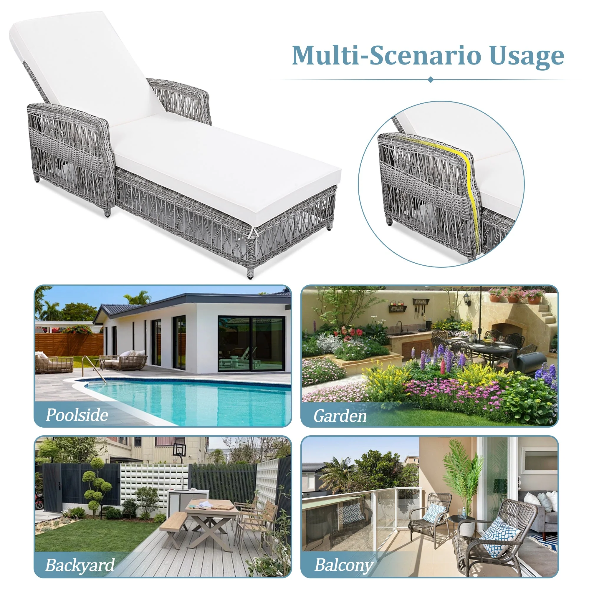 GO Outdoor Long Reclining Chaise with Cushions - Image 7
