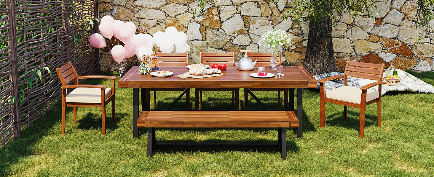 GO Outdoor Wood Dining Set For 7-8 Persons - Image 6