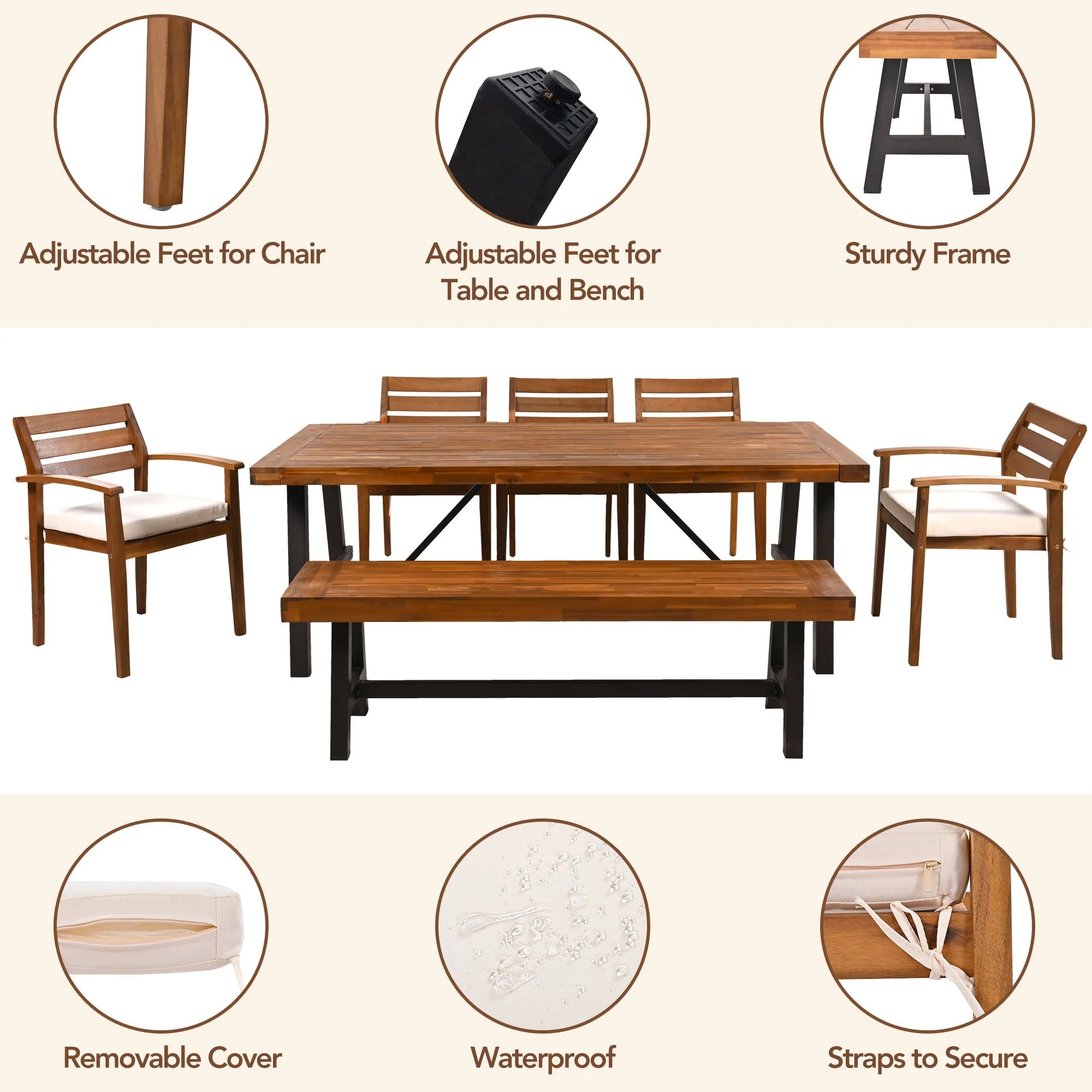 GO Outdoor Wood Dining Set For 7-8 Persons - Image 7