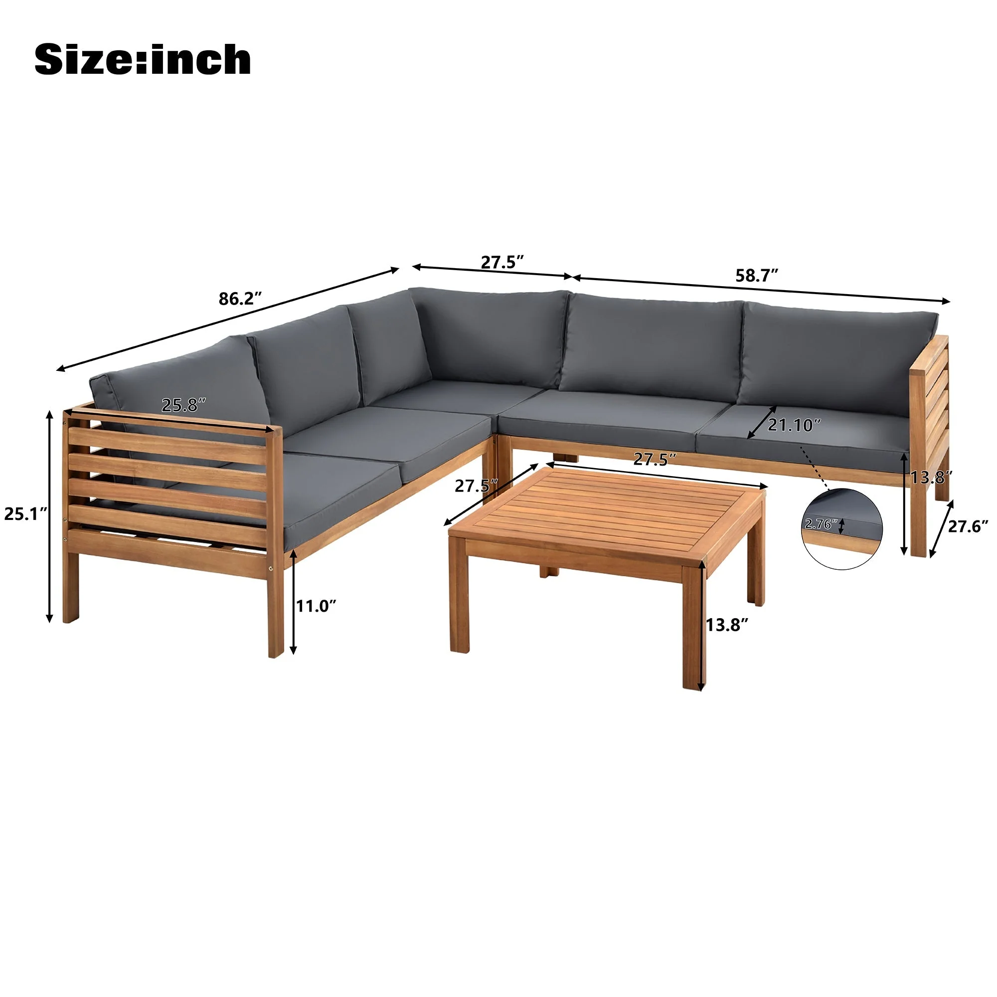GO Wood Structure Outdoor Sofa Set with Gray Cushions - Image 13