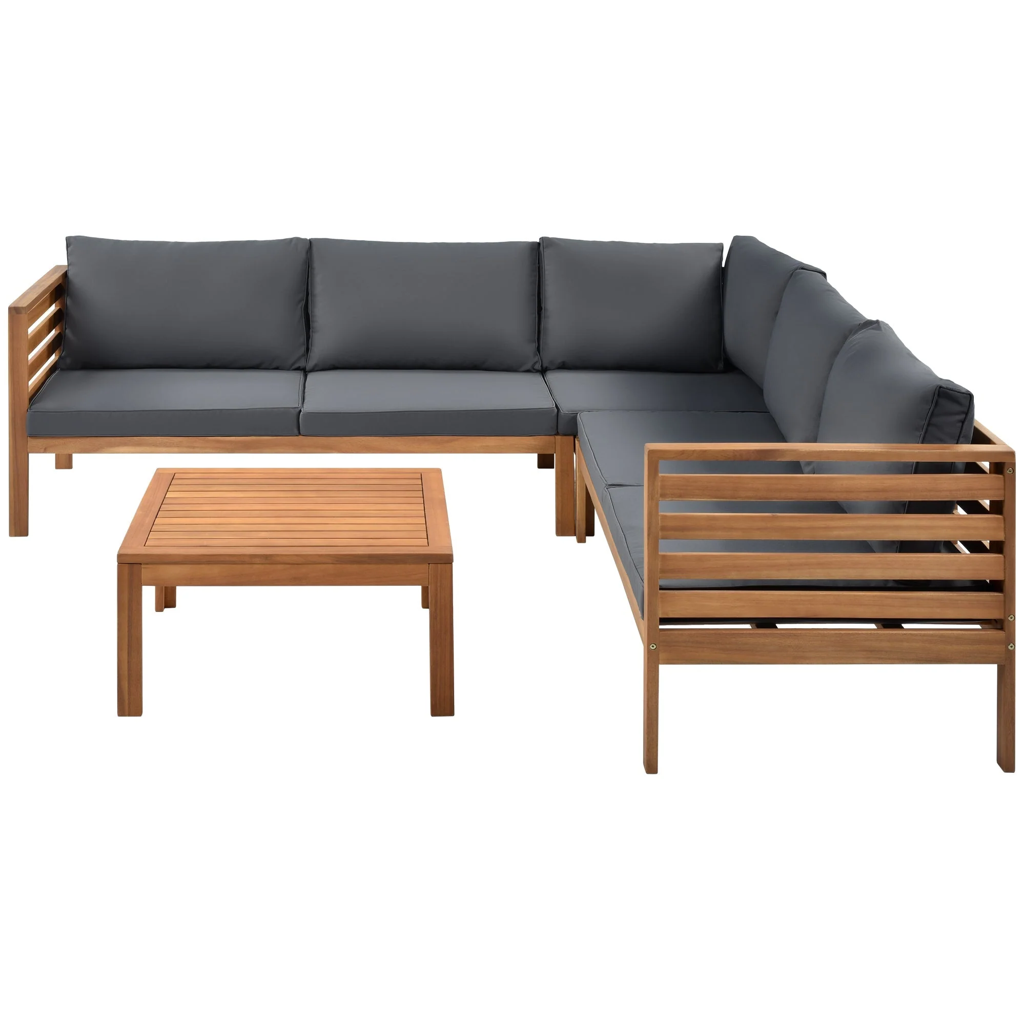 GO Wood Structure Outdoor Sofa Set with Gray Cushions - Image 7