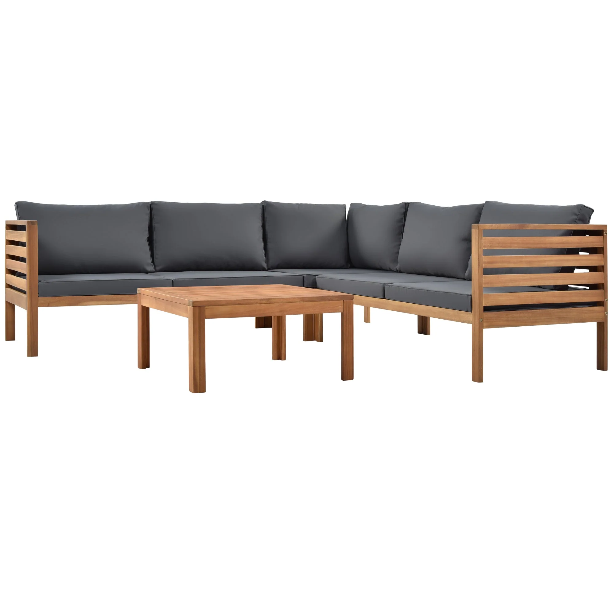 GO Wood Structure Outdoor Sofa Set with Gray Cushions - Image 8
