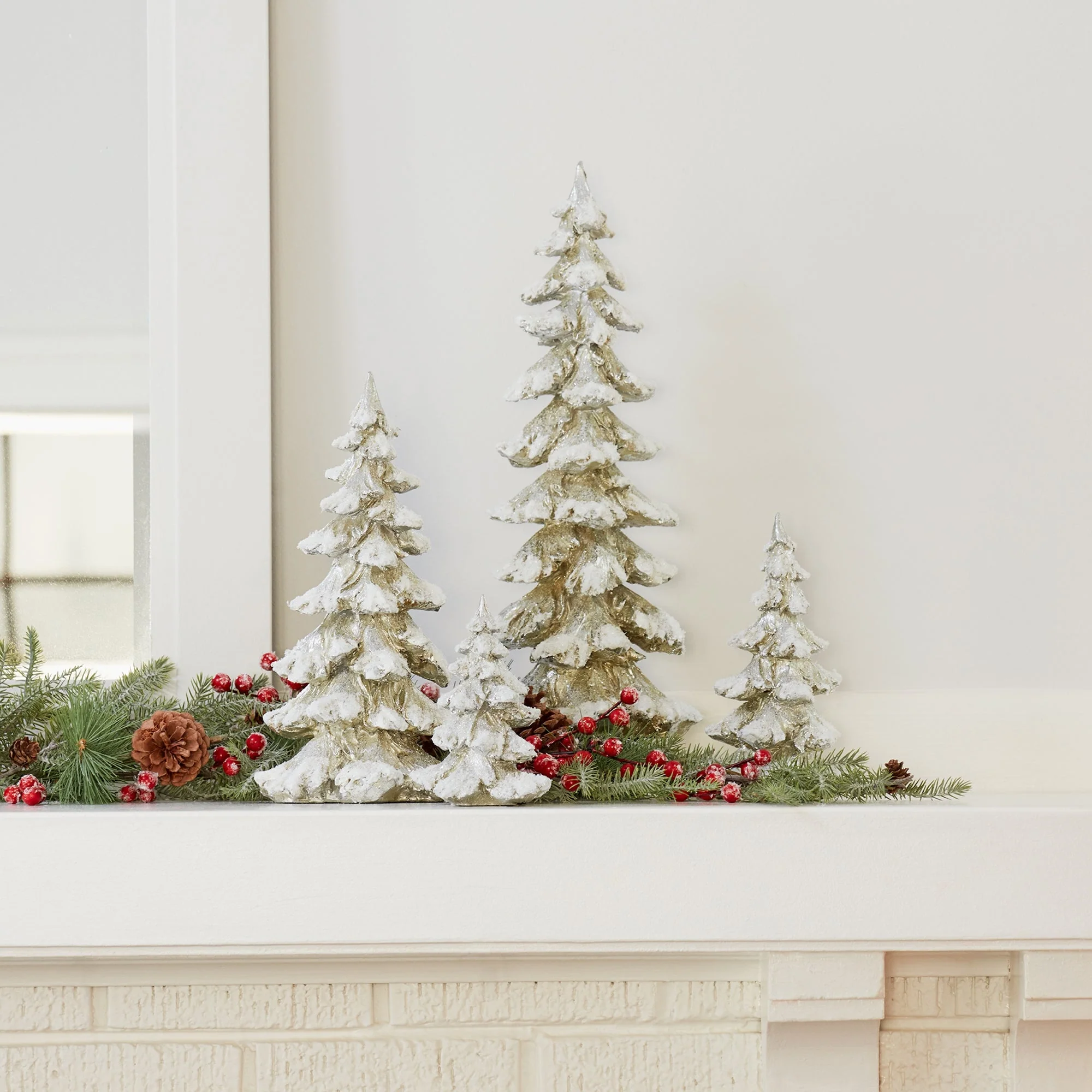 Gold Flocked Pine Tree Decor (Set of 4) - Image 2