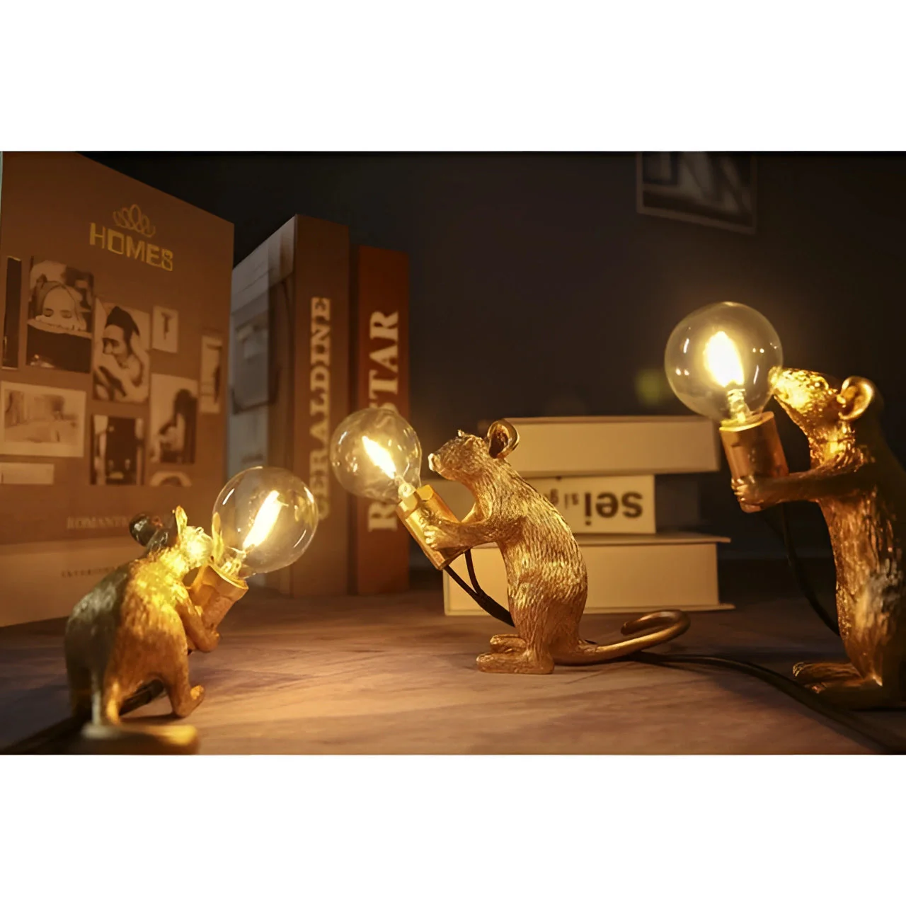 Gold Mouse Table Lamp Animal Shaped Desk Light Quirky Home Decor - Image 10
