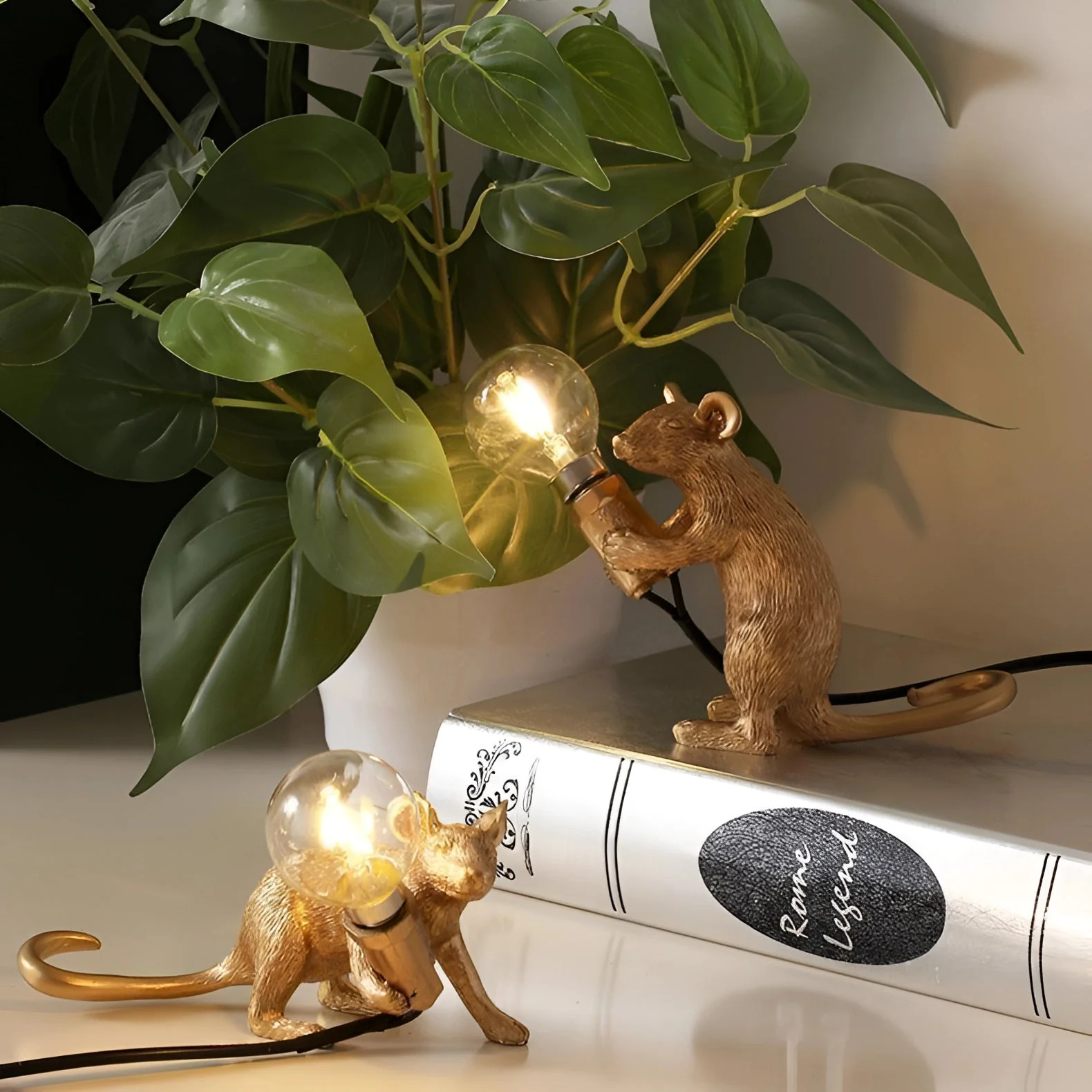 Gold Mouse Table Lamp Animal Shaped Desk Light Quirky Home Decor - Image 3