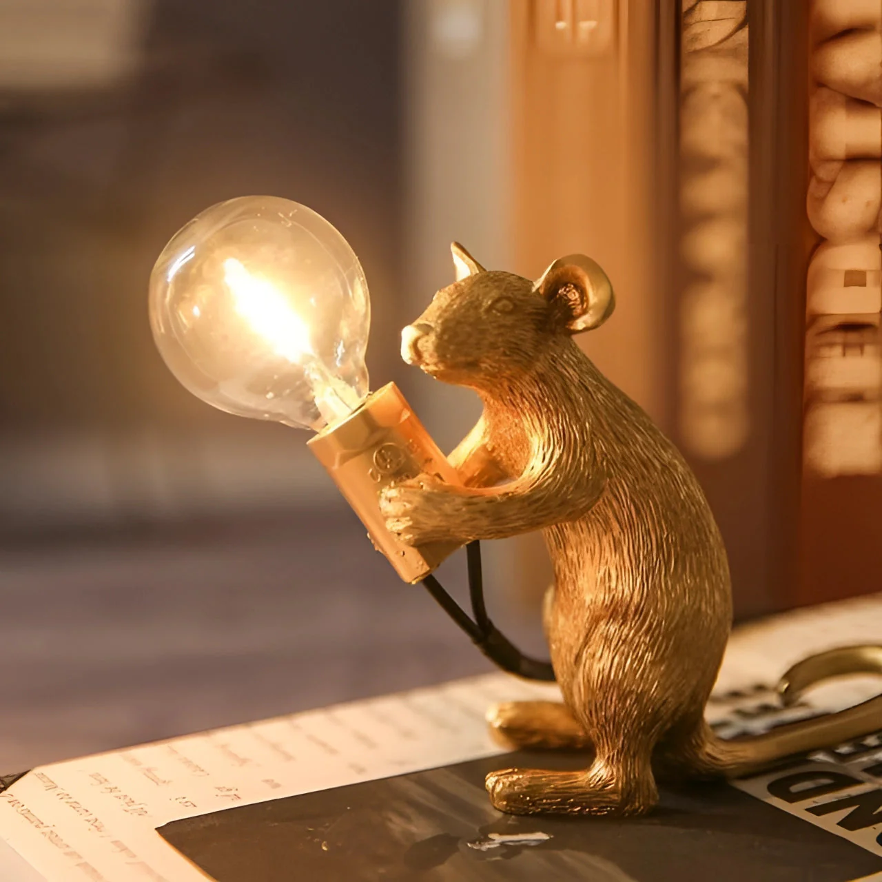 Gold Mouse Table Lamp Animal Shaped Desk Light Quirky Home Decor - Image 8
