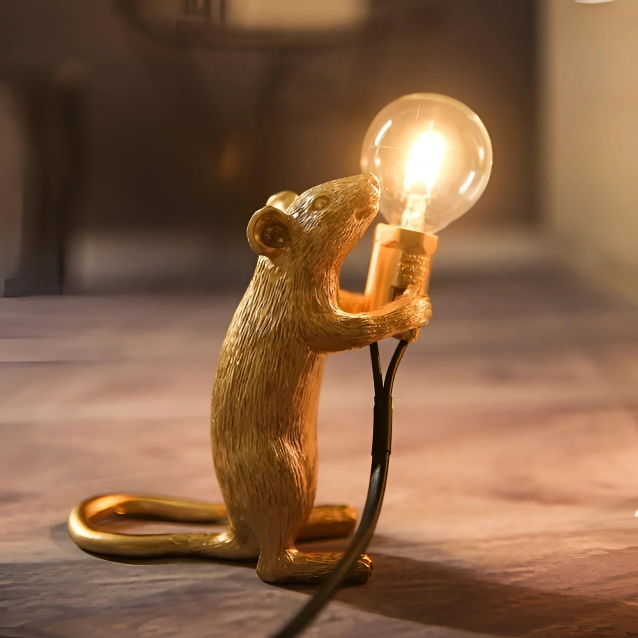 Gold Mouse Table Lamp Animal Shaped Desk Light Quirky Home Decor - Image 9