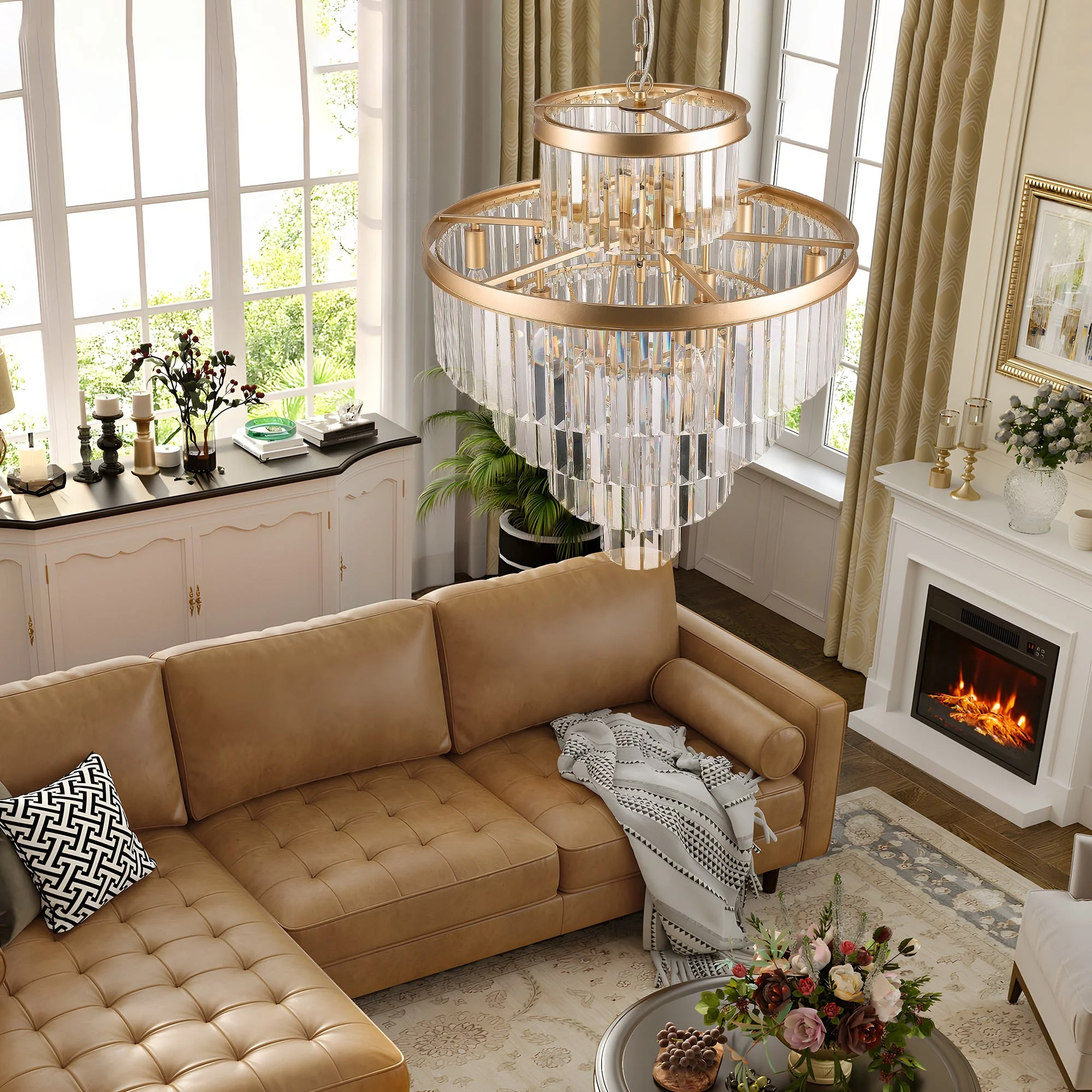 Golden Luxury Crystal Chandelier 23.6 Inch - Image 4