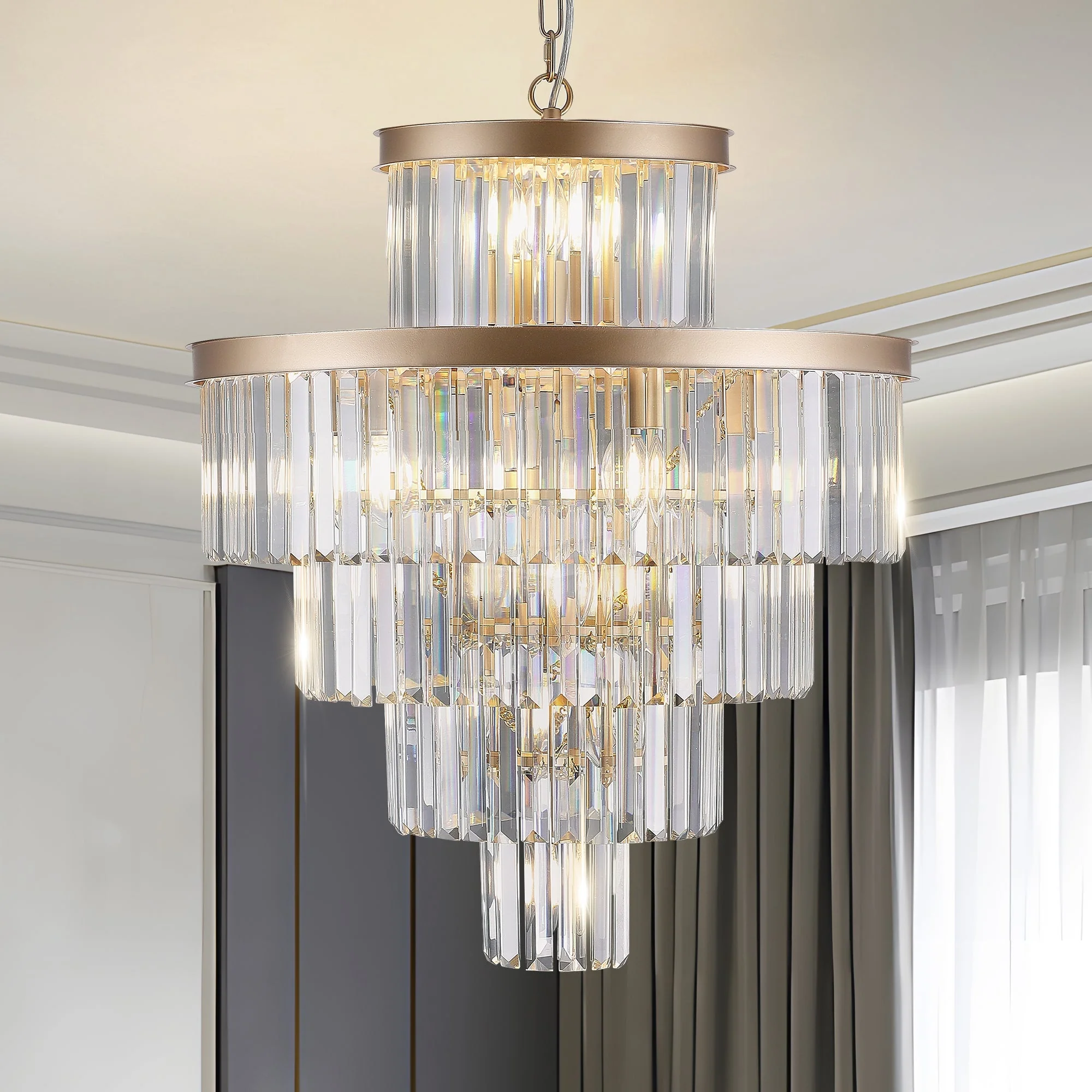 Golden Luxury Crystal Chandelier 23.6 Inch - Image 6