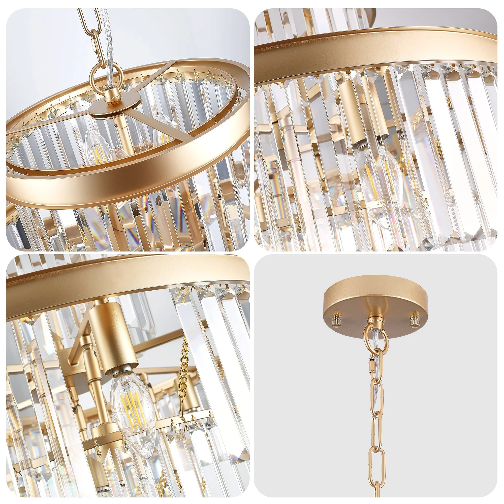Golden Luxury Crystal Chandelier 23.6 Inch - Image 9