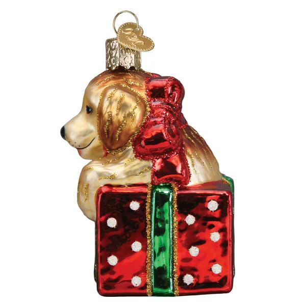 Golden Puppy Surprise Ornament - Image 3
