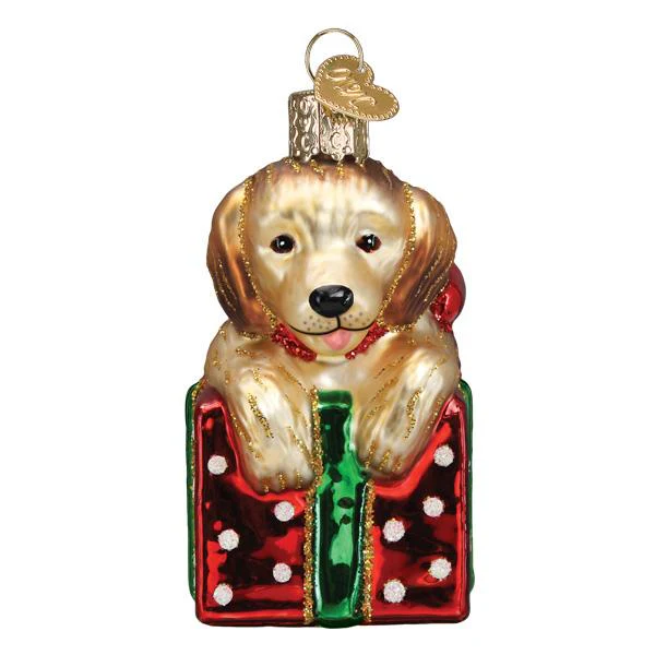 Golden Puppy Surprise Ornament - Image 5