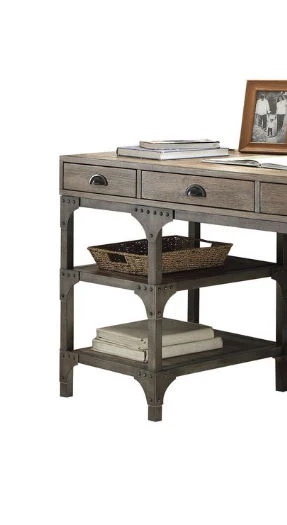 Gorden - Weathered Antique Metal Writing Desk - Oak - Image 2