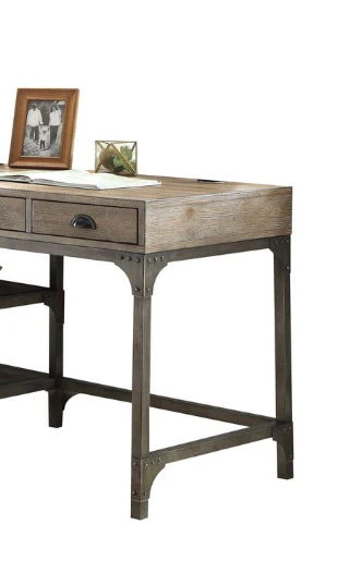 Gorden - Weathered Antique Metal Writing Desk - Oak - Image 3