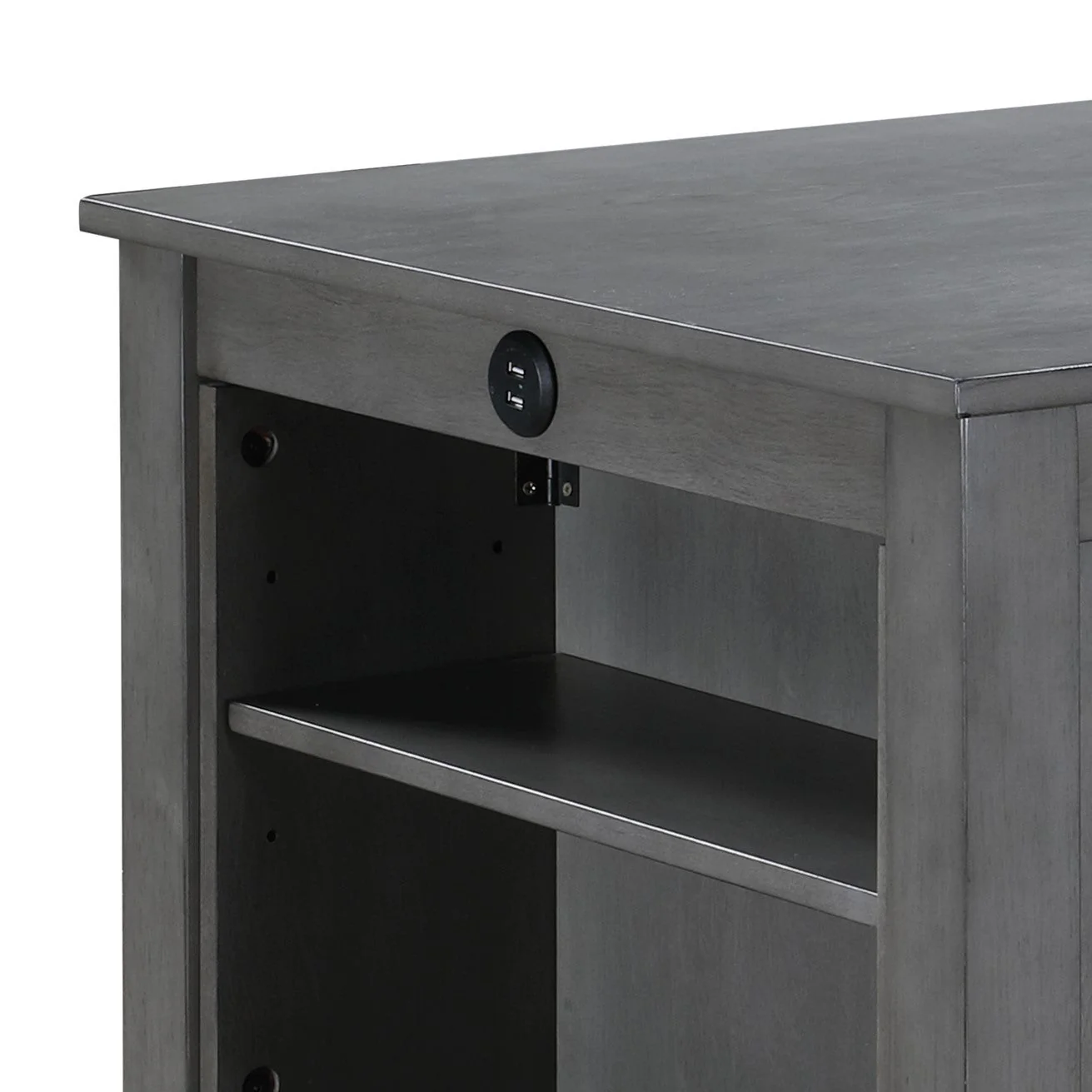 Graham 36' 3-Piece Gray Finish Small Space Counter Height Dining Table with Shelves and 2 Chairs - Image 13