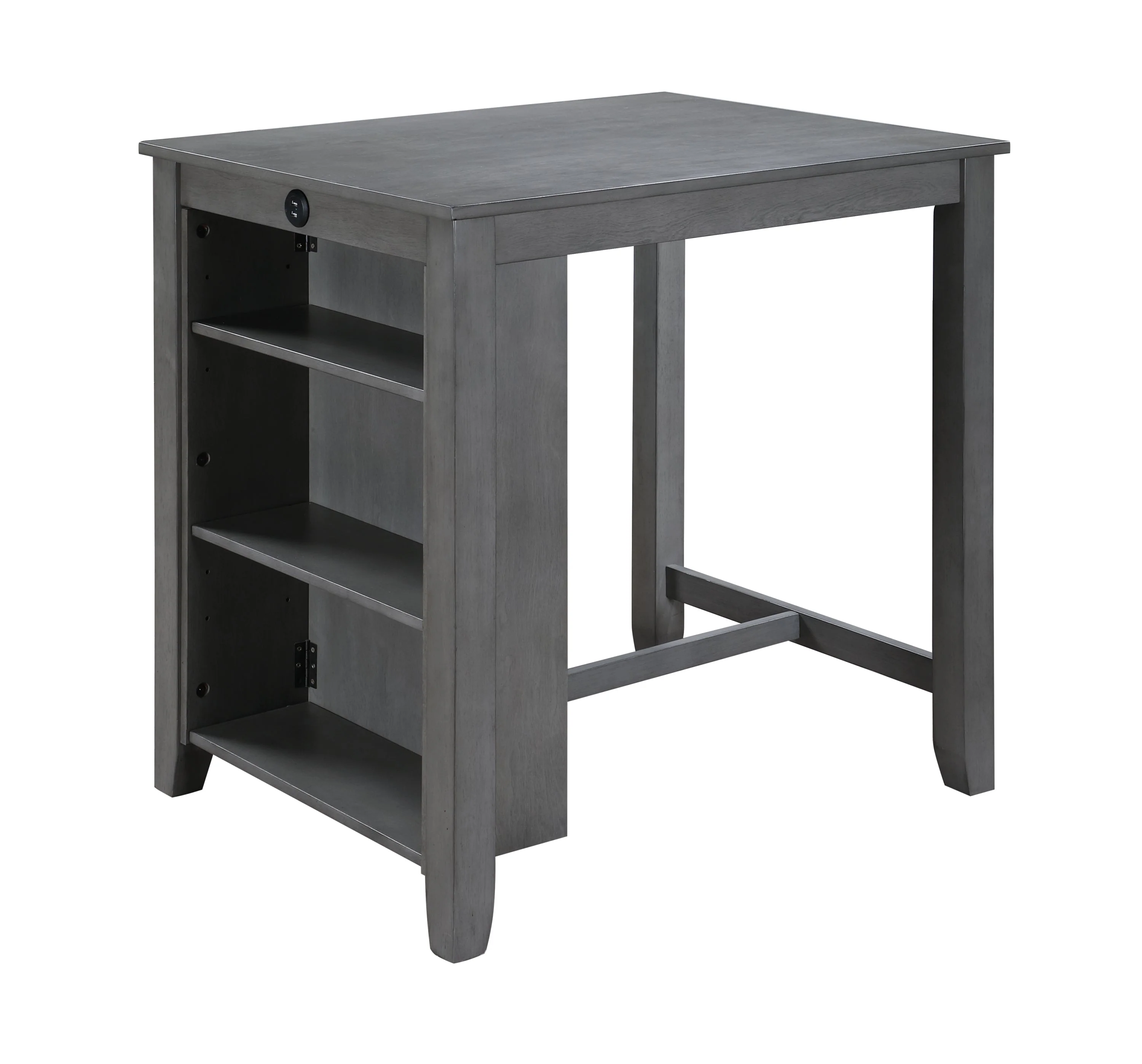 Graham 36' 3-Piece Gray Finish Small Space Counter Height Dining Table with Shelves and 2 Chairs - Image 3