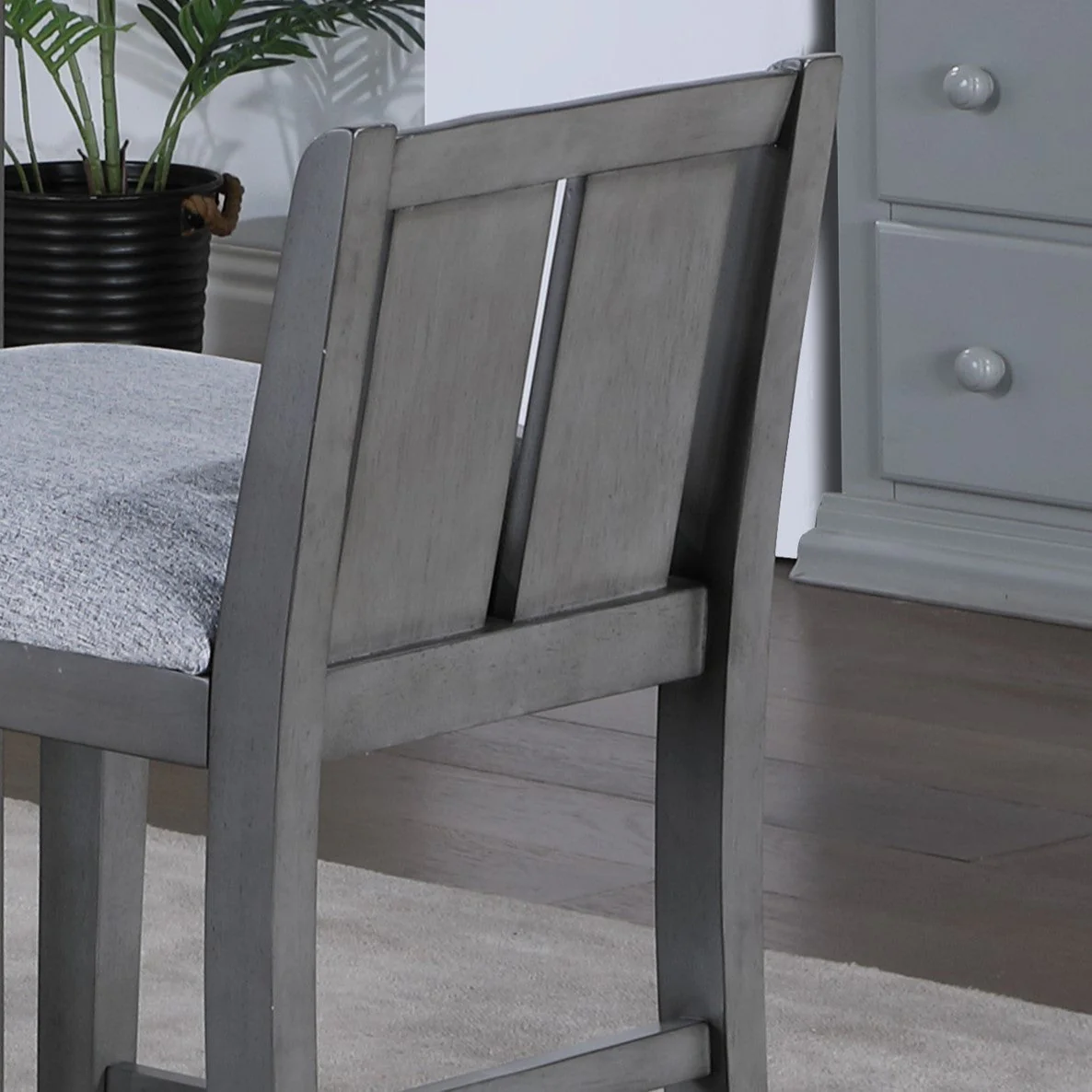 Graham 36' 3-Piece Gray Finish Small Space Counter Height Dining Table with Shelves and 2 Chairs - Image 6