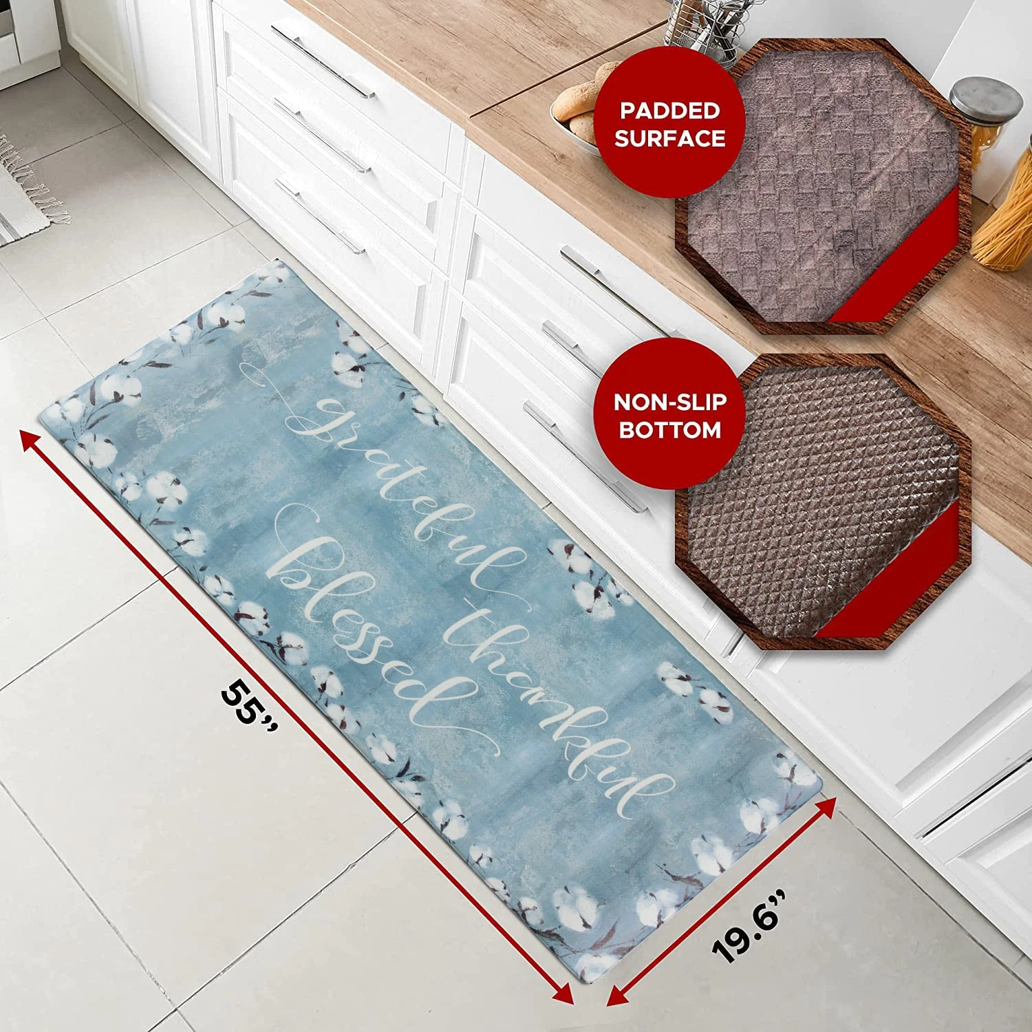 Grateful Thankful Bless Anti-Fatigue Memory Foam Kitchen Mat - Image 7