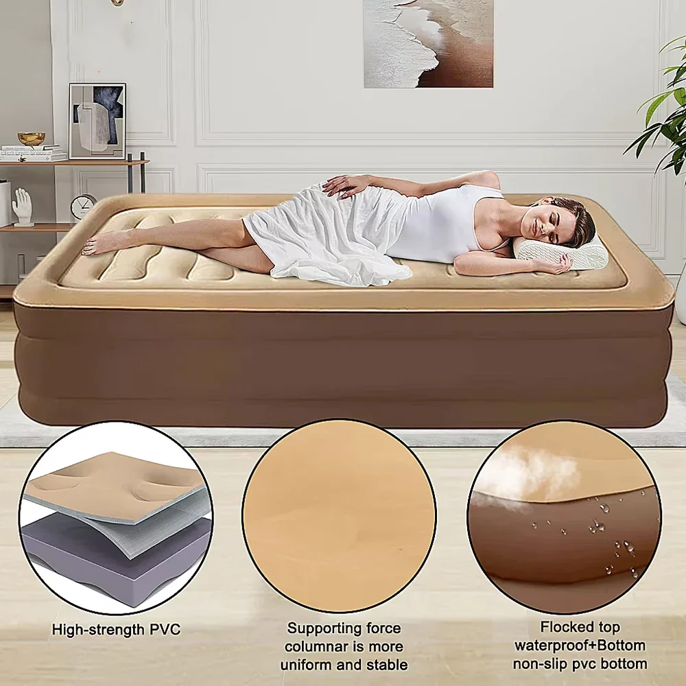 Gray 2-Person Inflatable Air Mattress 48cm High Folding Bed for Camping Home - Image 3