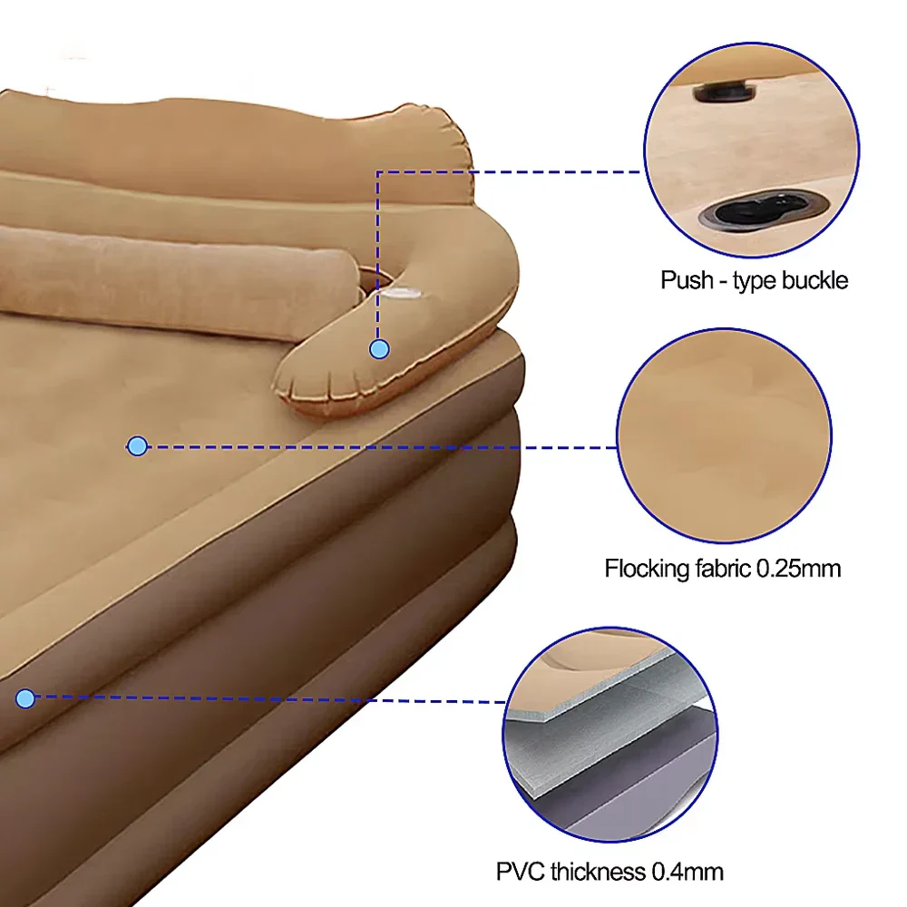Gray 2-Person Inflatable Air Mattress 48cm High Folding Bed for Camping Home - Image 6