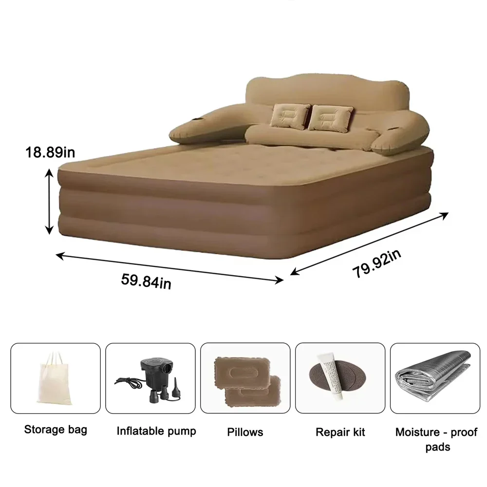 Gray 2-Person Inflatable Air Mattress 48cm High Folding Bed for Camping Home - Image 7