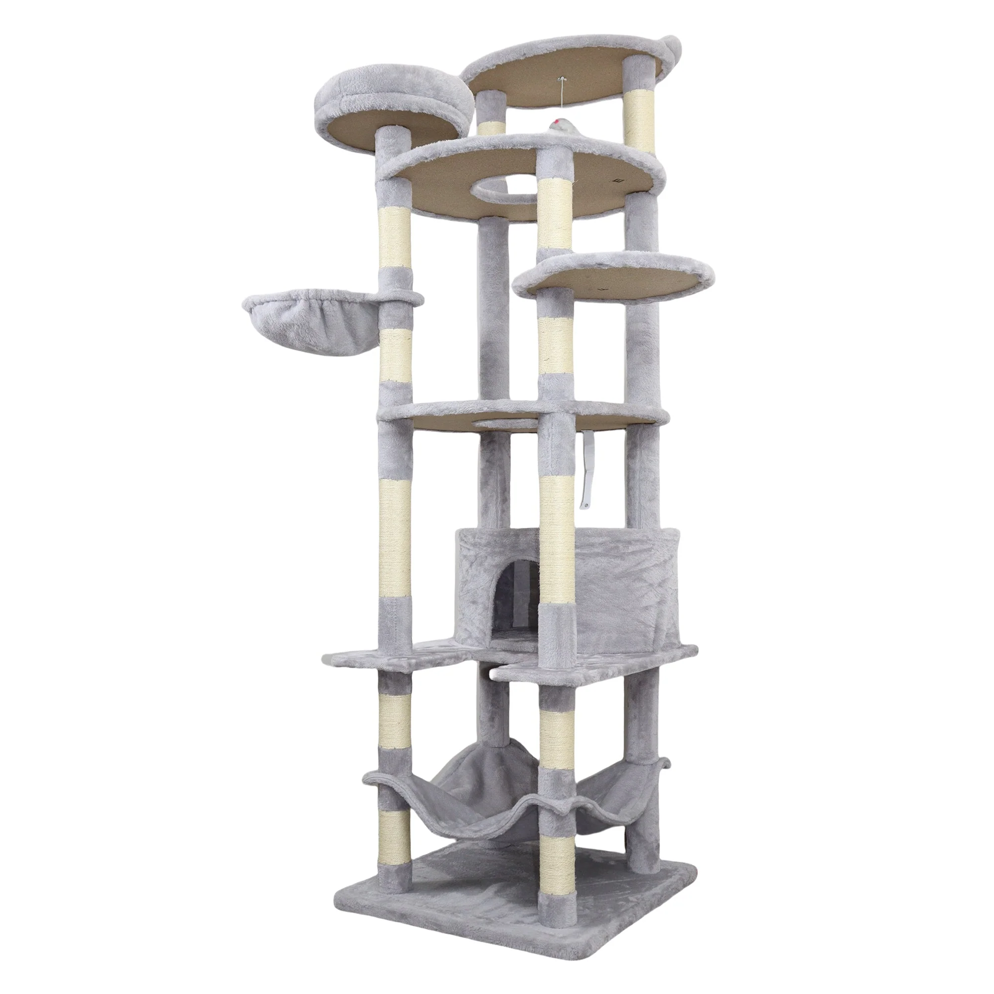 Gray Cat Tree with 3 Condos and Sisal Scratching Posts - Image 10