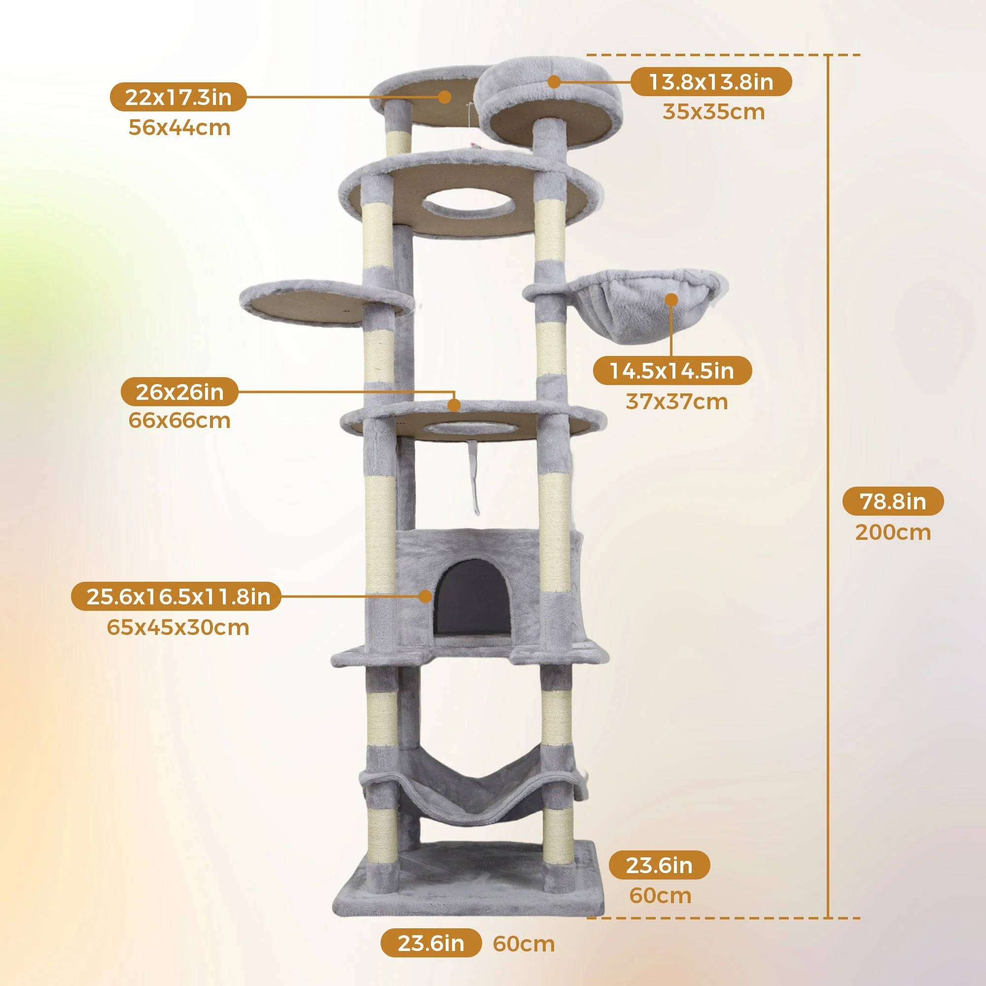 Gray Cat Tree with 3 Condos and Sisal Scratching Posts - Image 2