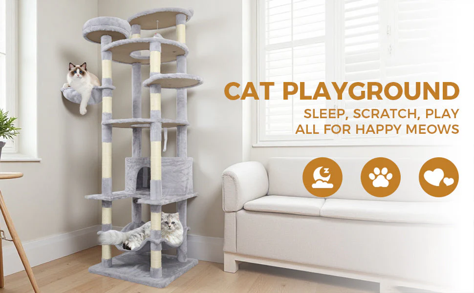 Gray Cat Tree with 3 Condos and Sisal Scratching Posts - Image 3