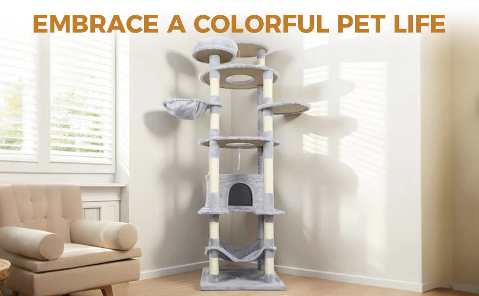 Gray Cat Tree with 3 Condos and Sisal Scratching Posts - Image 7