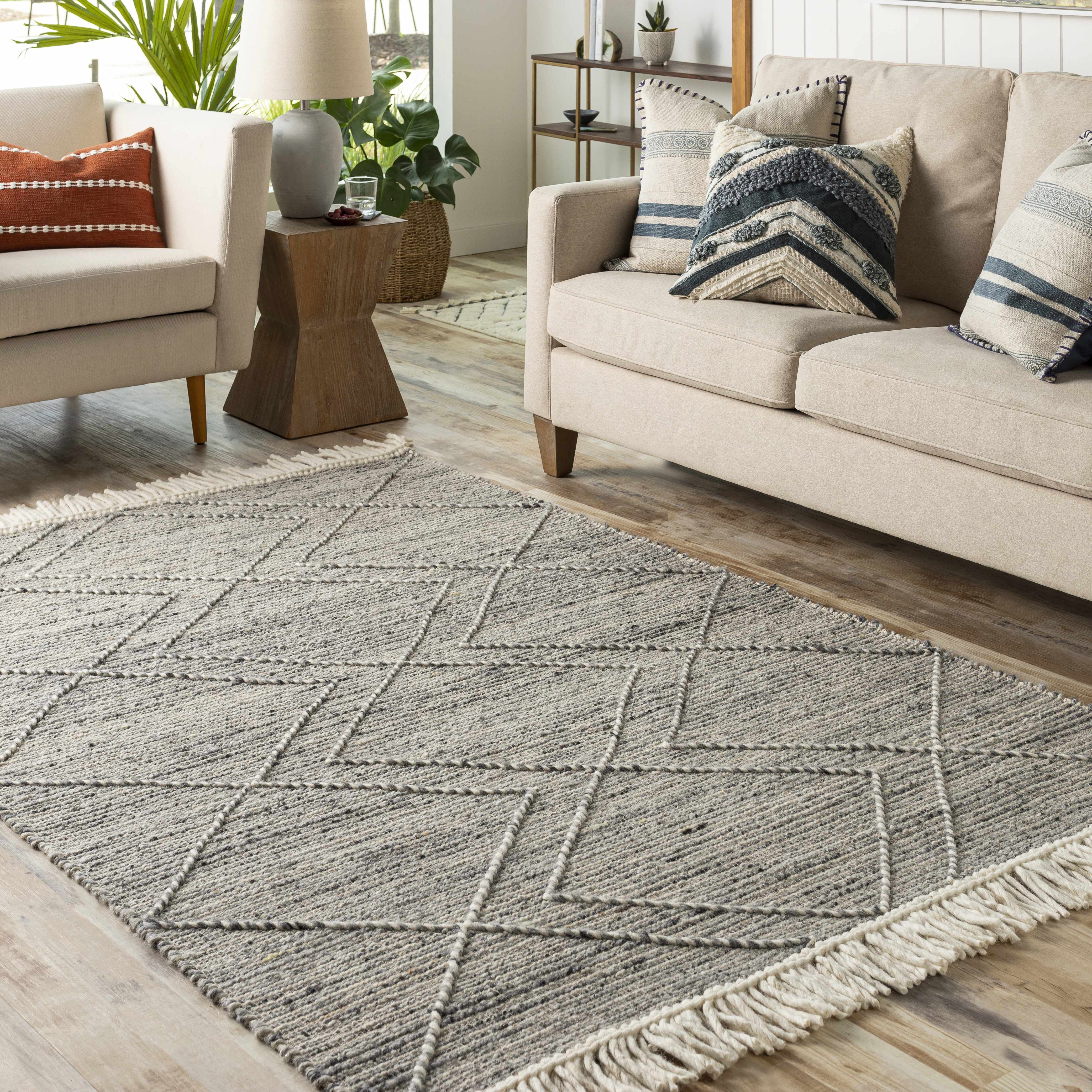 Gray Malilipot Wool Blend Braided Tassel Area Rug - Clearance - Image 2