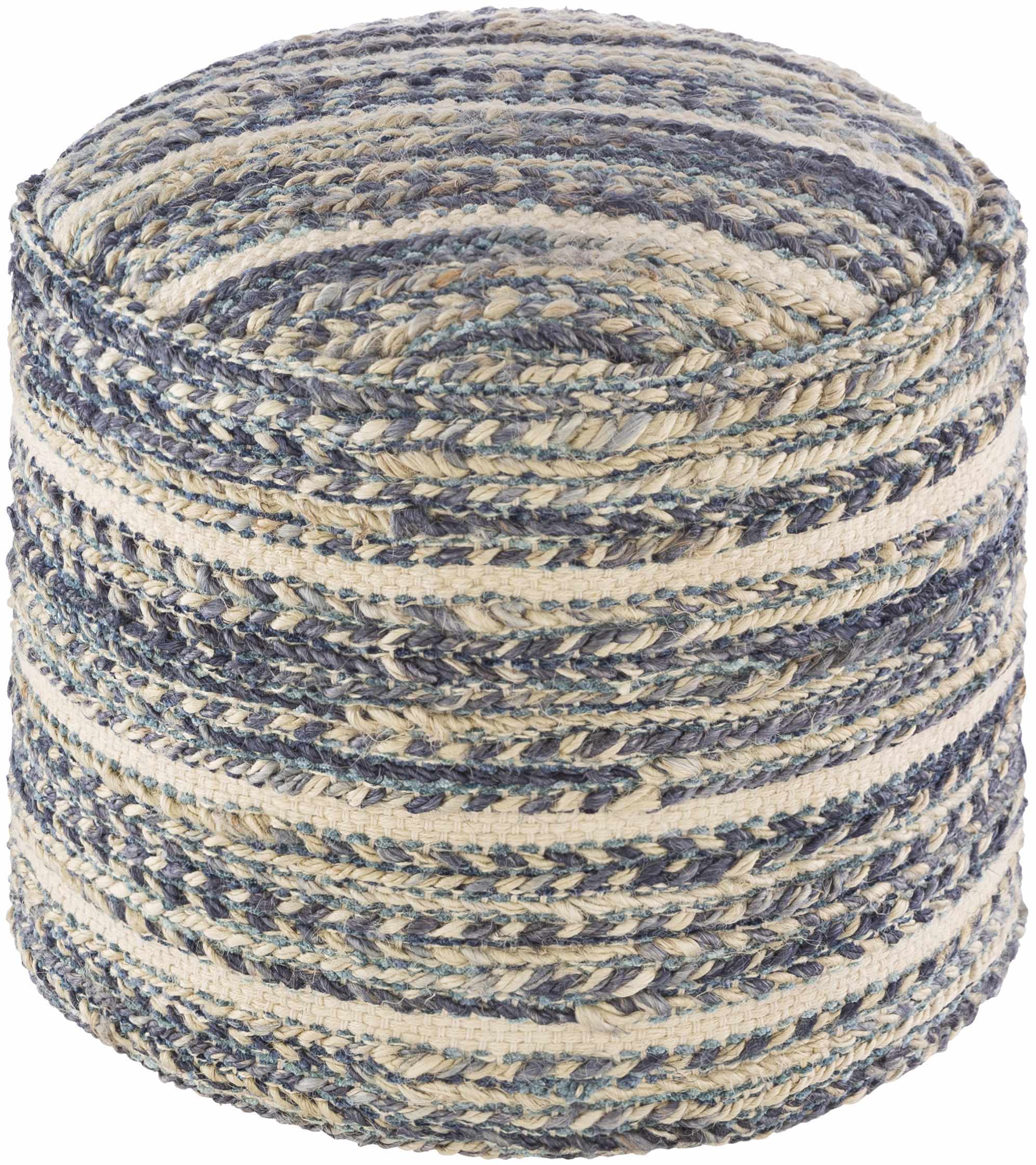 Grayville PTeal Hand Woven Jute Cylindrical Pouf - Image 2